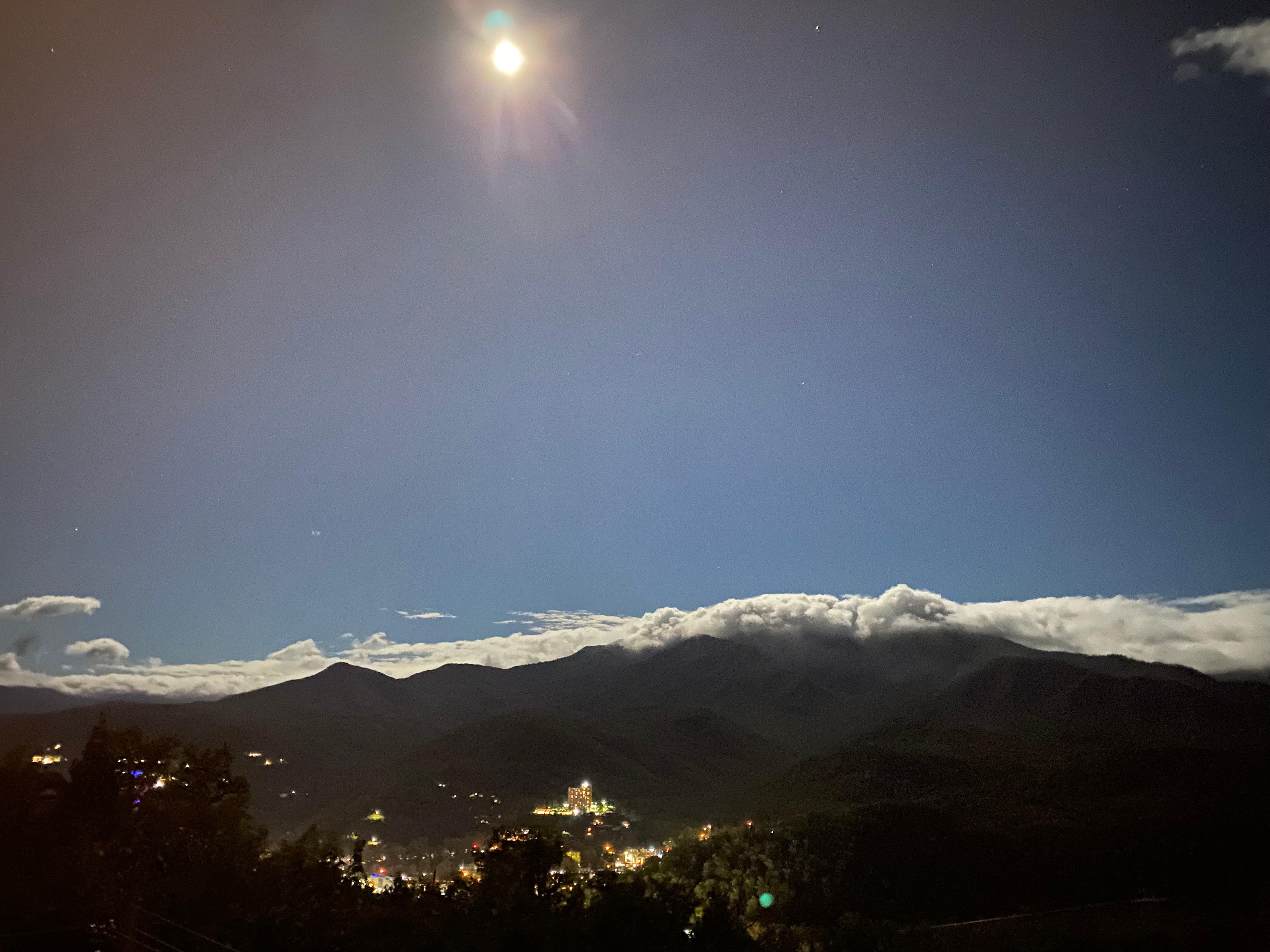 View from the balcony of the moon over the mountains. 