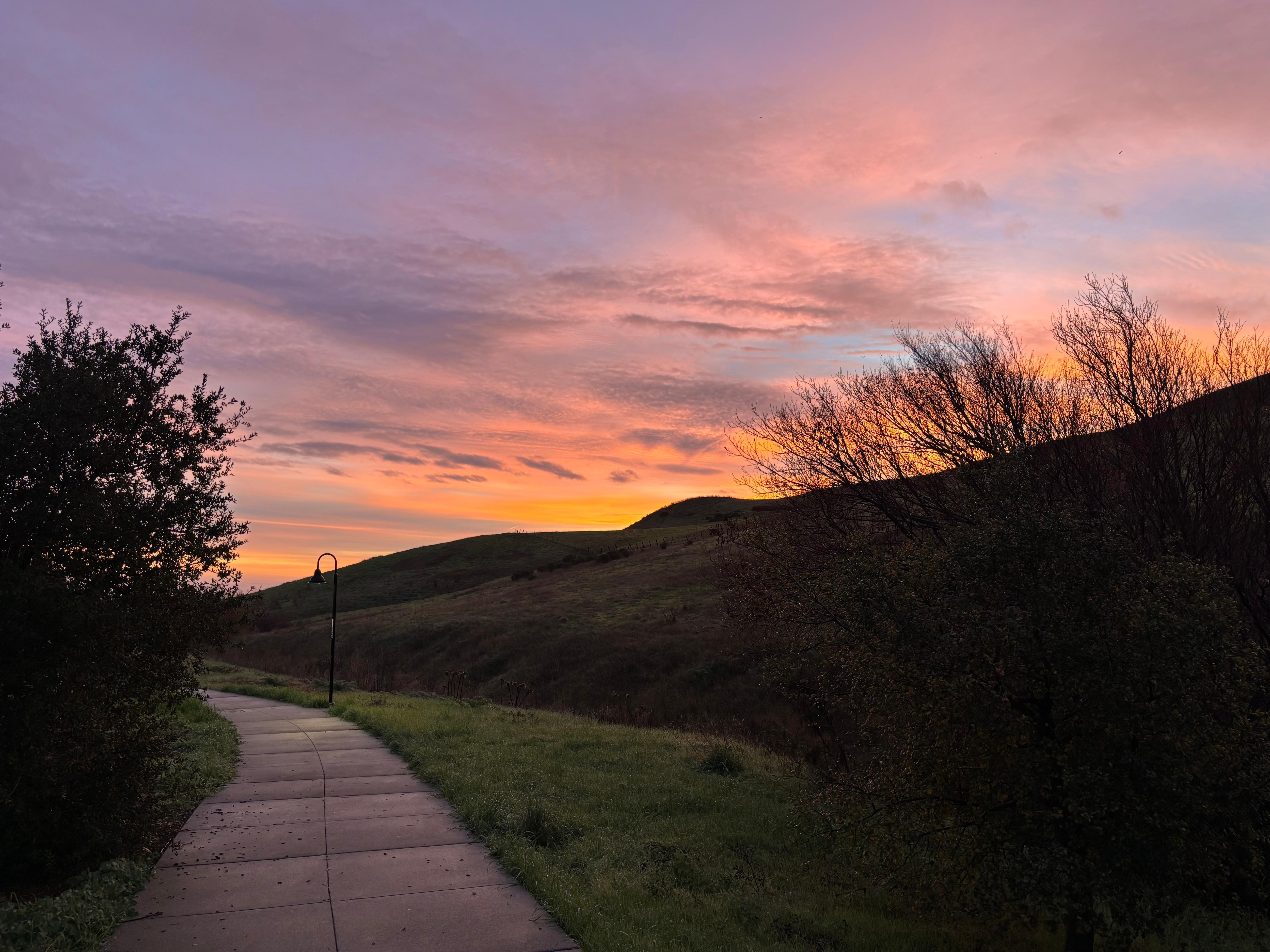 Sunrise the last morning from one of the sidewalks/trails just past the house