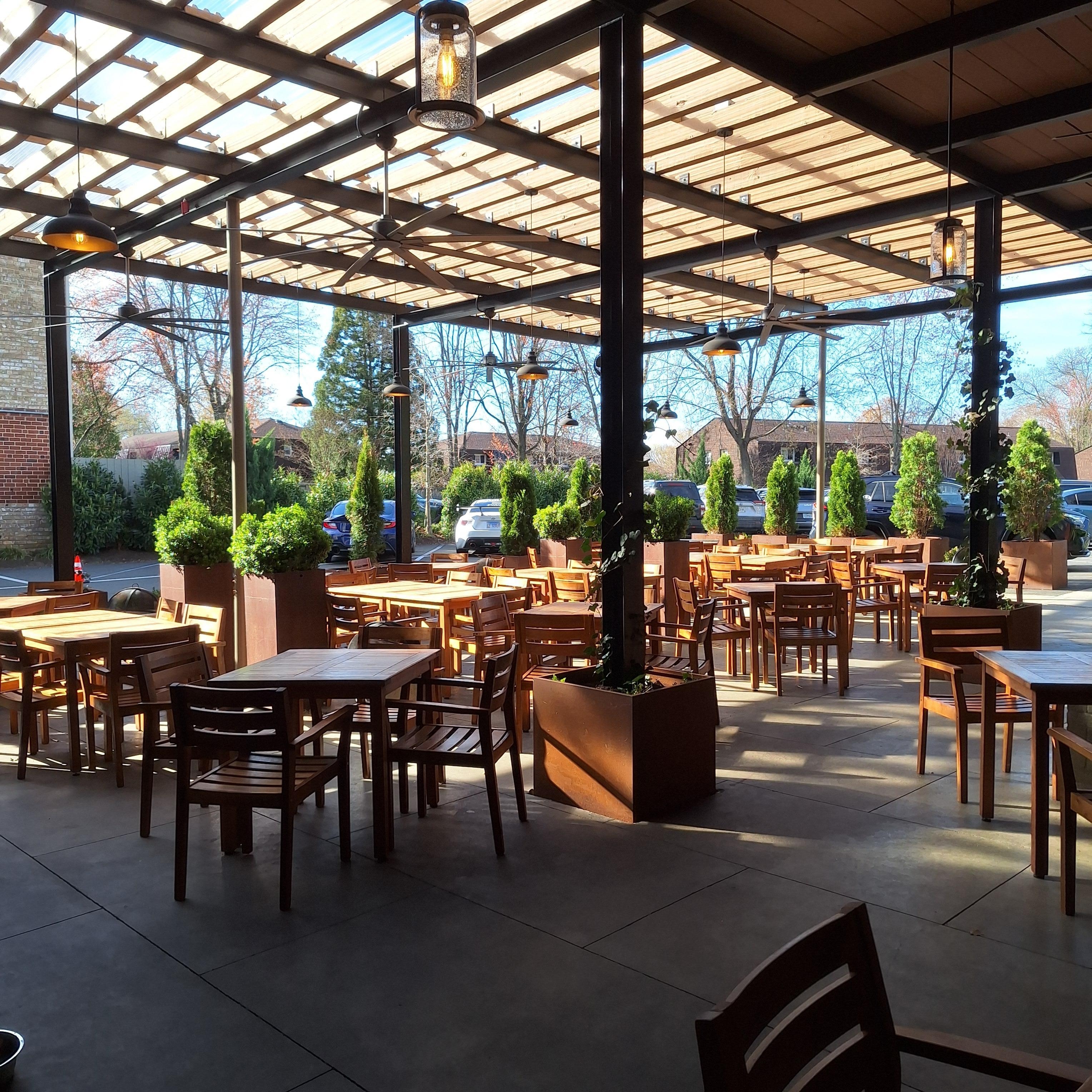 Outside patio at Godfrey's. Also open in the evening with dinner food and drink options