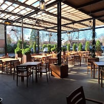 Outside patio at Godfrey's. Also open in the evening with dinner food and drink options