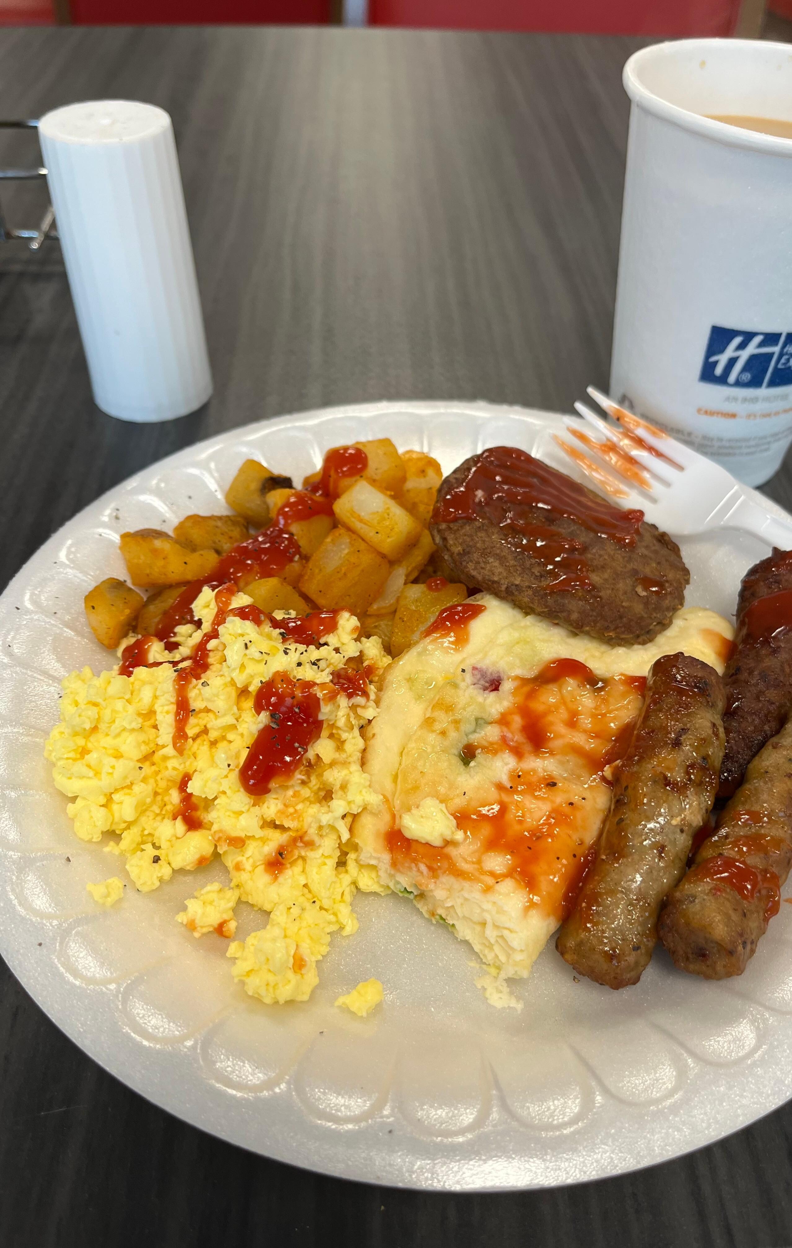 My breakfast. Apologies for the ketchup, but I love ketchup on everything on my breakfast plate 😊