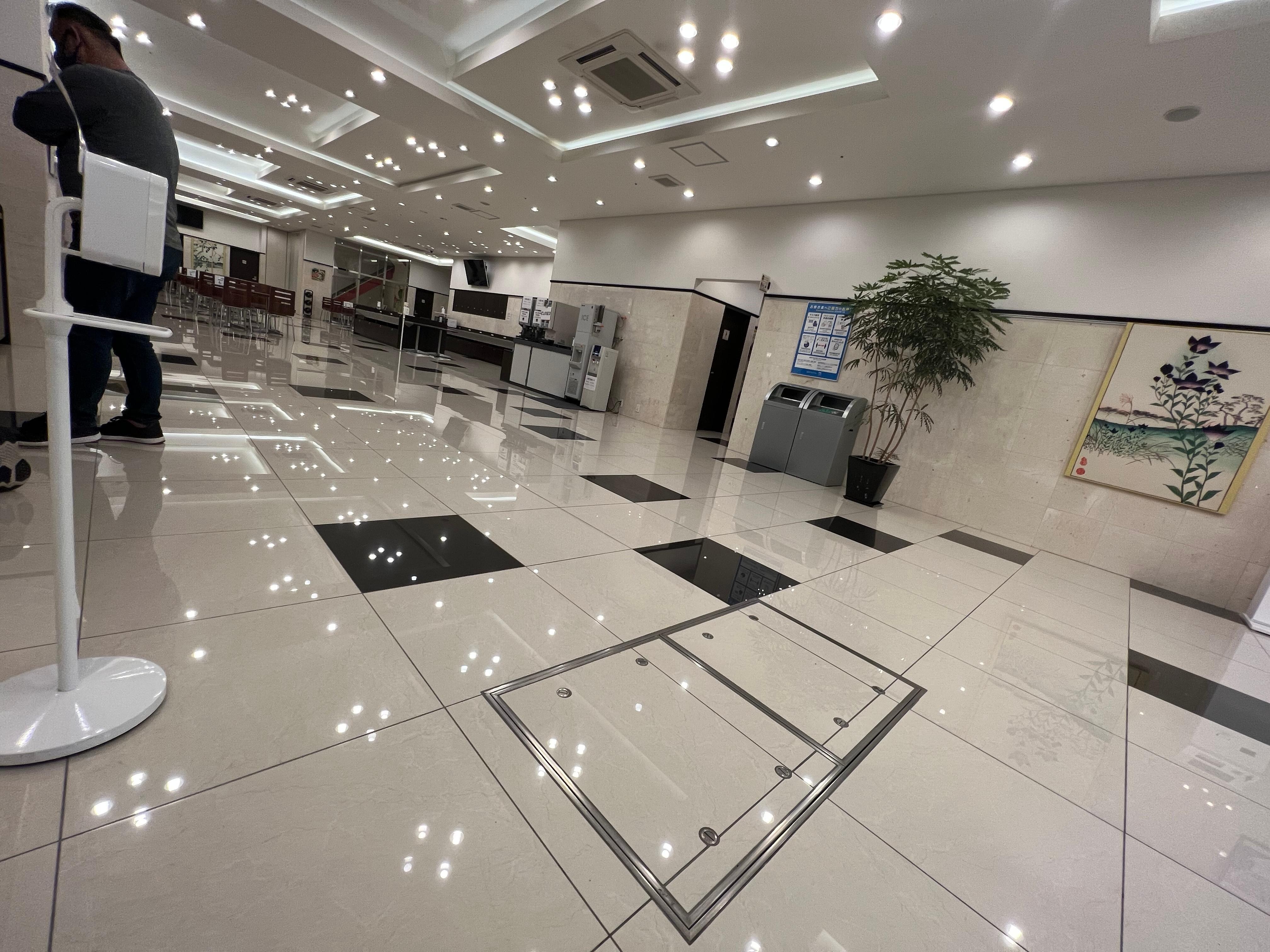 Lobby and breakfast area. I have witnessed it being wiped, vacuumed endlessly to get this dust free and shiny.