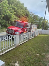 Fire rescue feet from guest room windows (car caught fire on hwy)