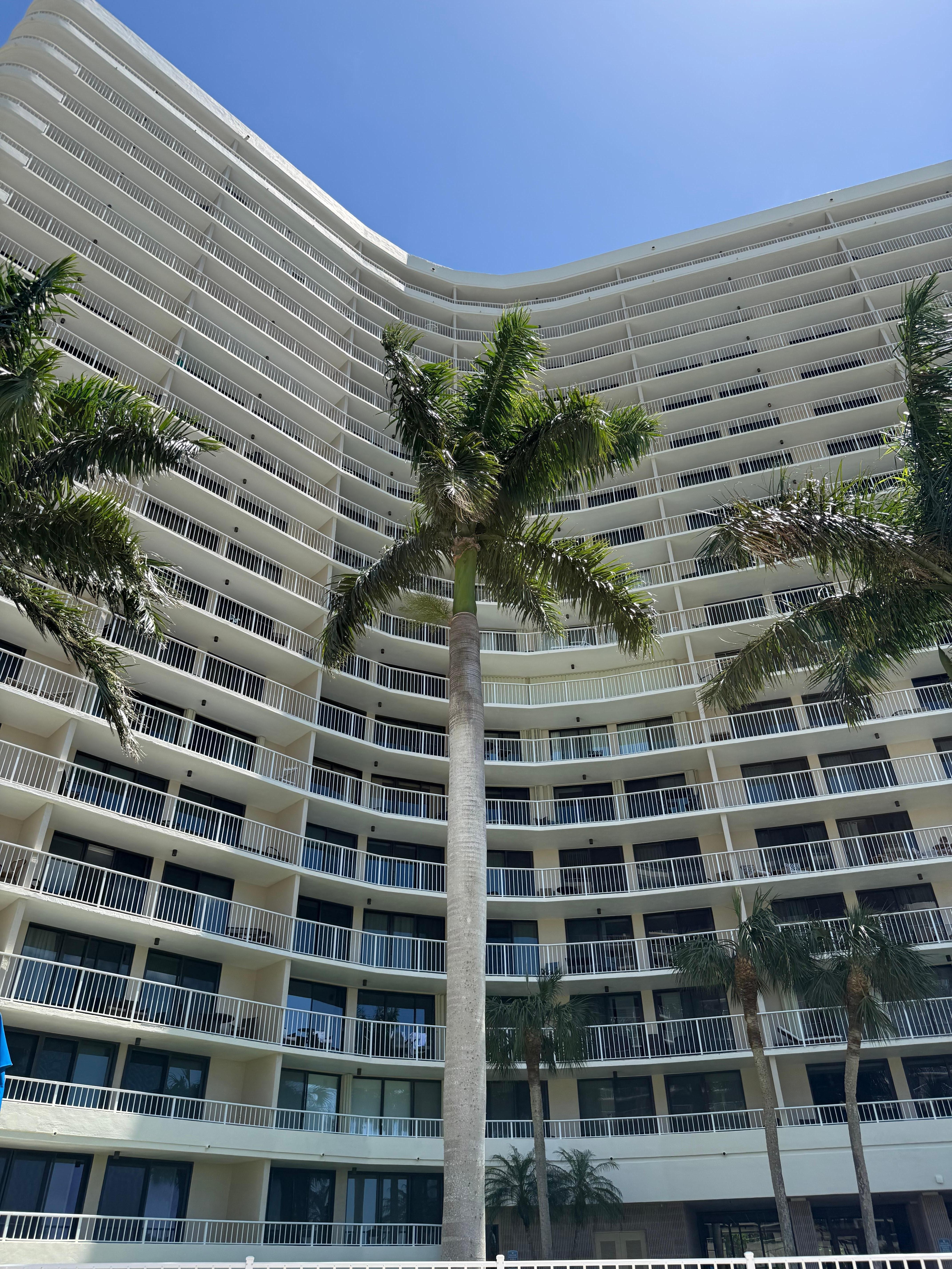 Looking up from the lovely pool area.