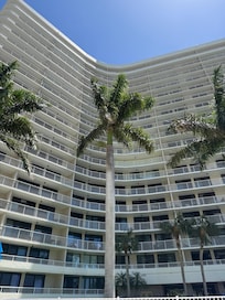 Looking up from the lovely pool area.
