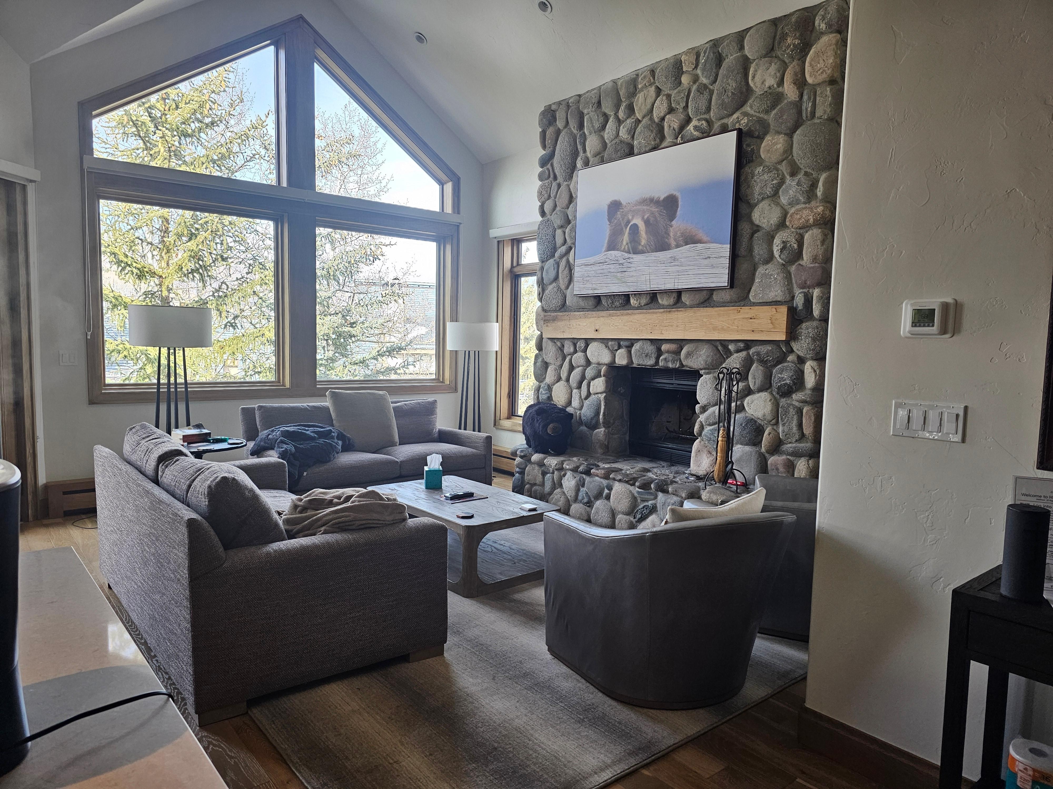 Wood burning fireplace. 