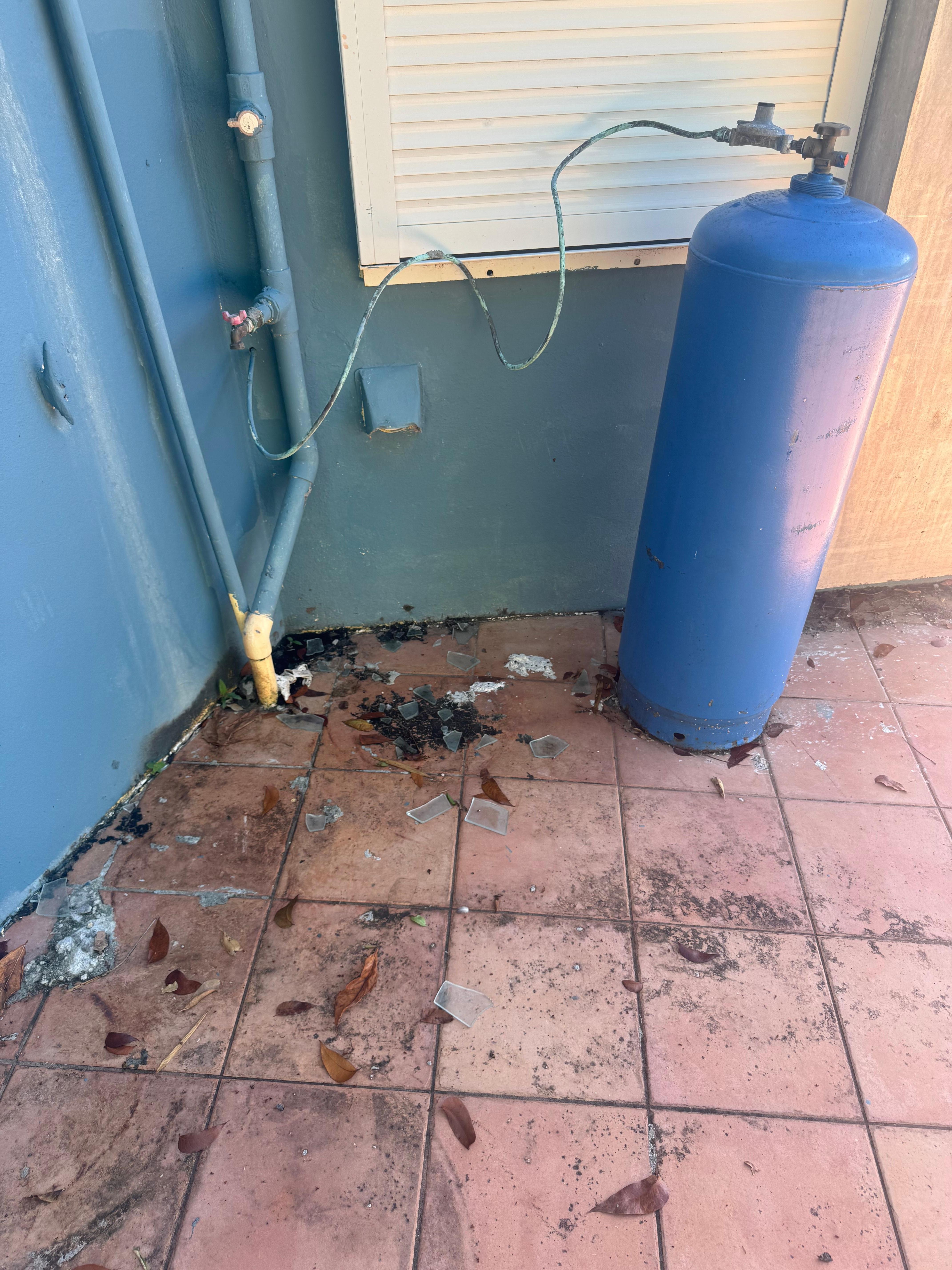 Broken glass from the window 