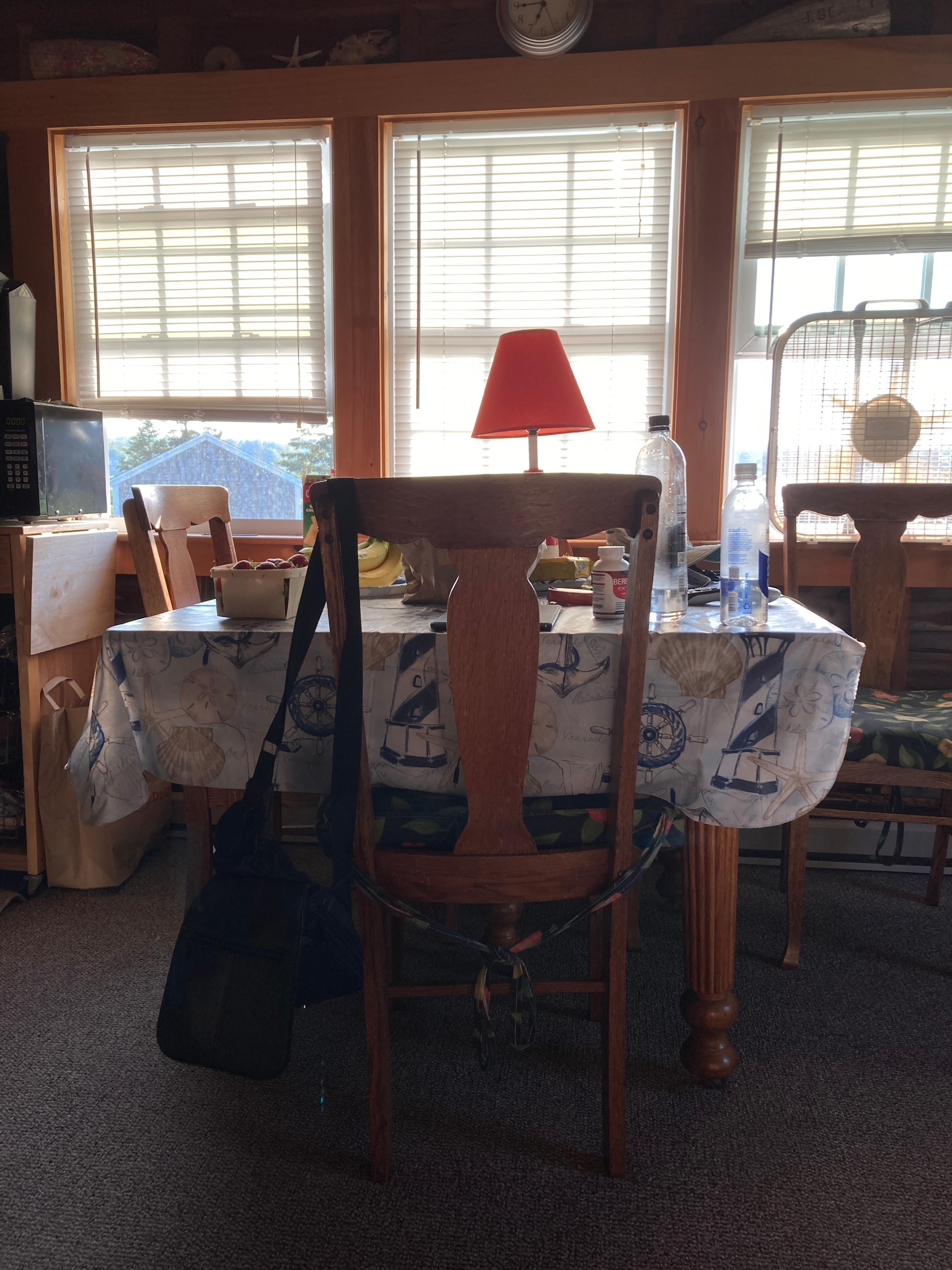 Dining table overlooking harbor