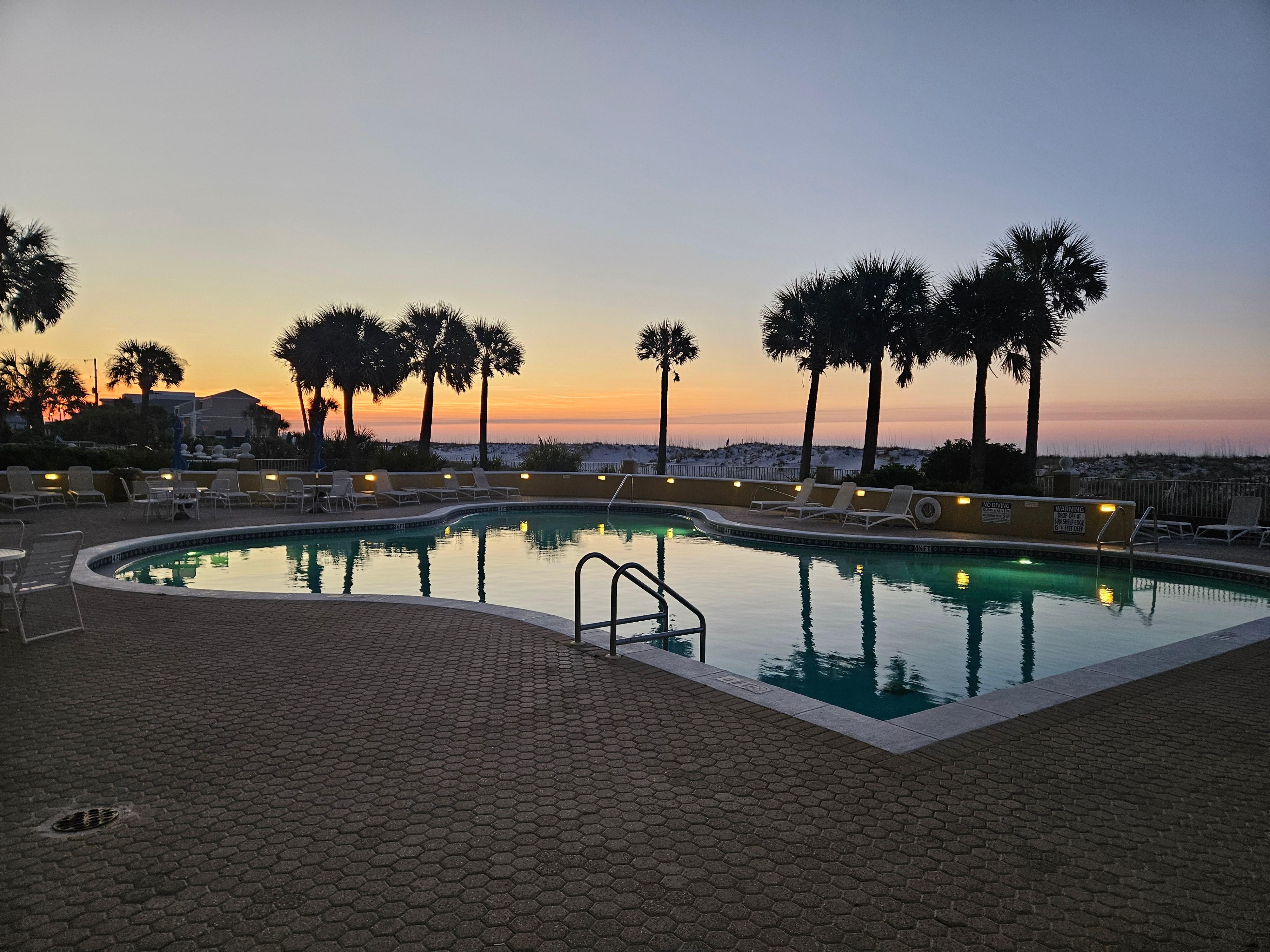 Heated pool at sunrise