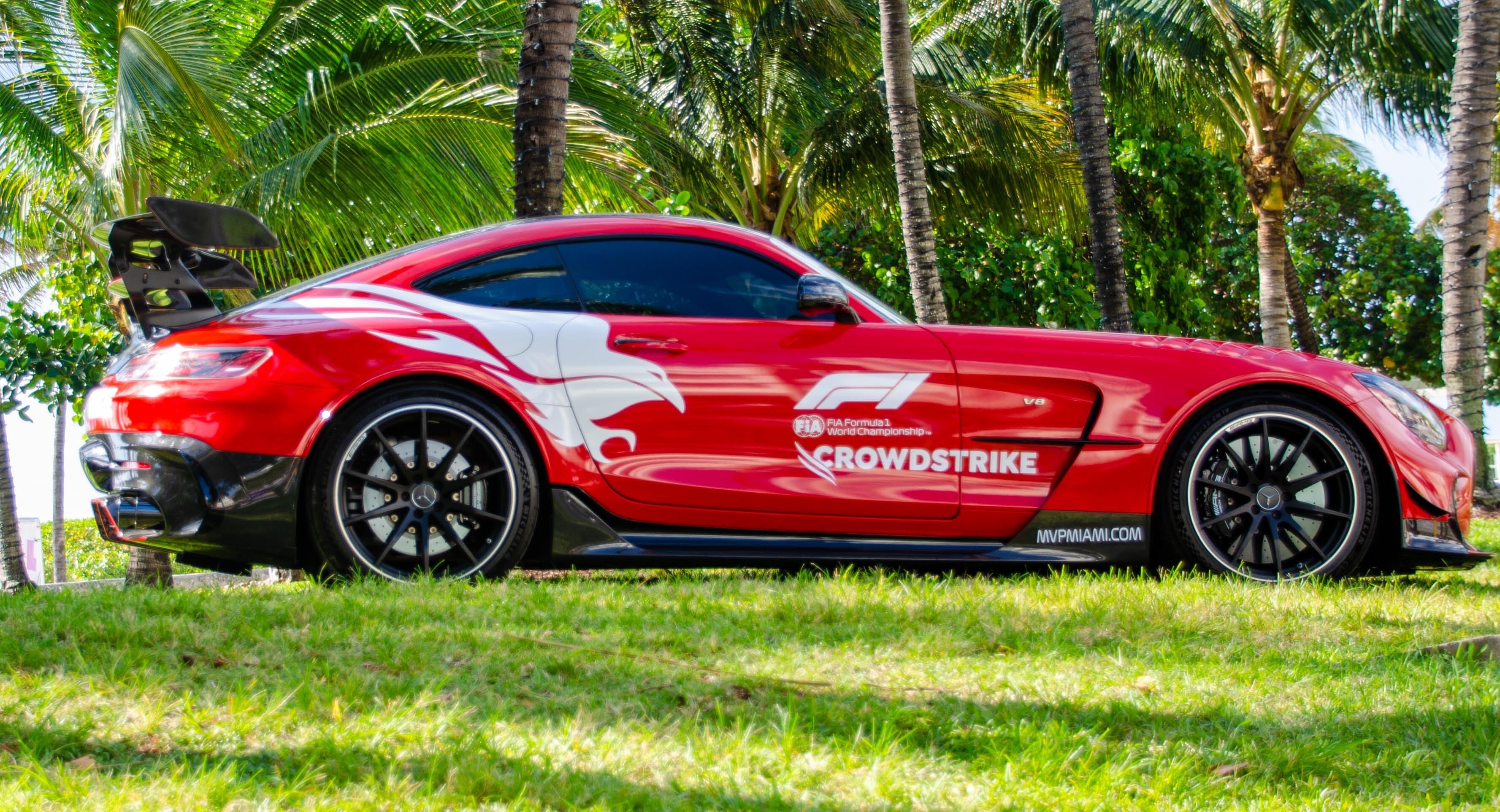 F1 safety car on the lawns opposite the hotel, promoting the f1 weekend