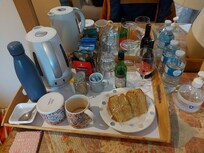 The complimentary welcome tray. Extra teas/coffee and different flavoured teas were available just outside the room at the top of the stairs.