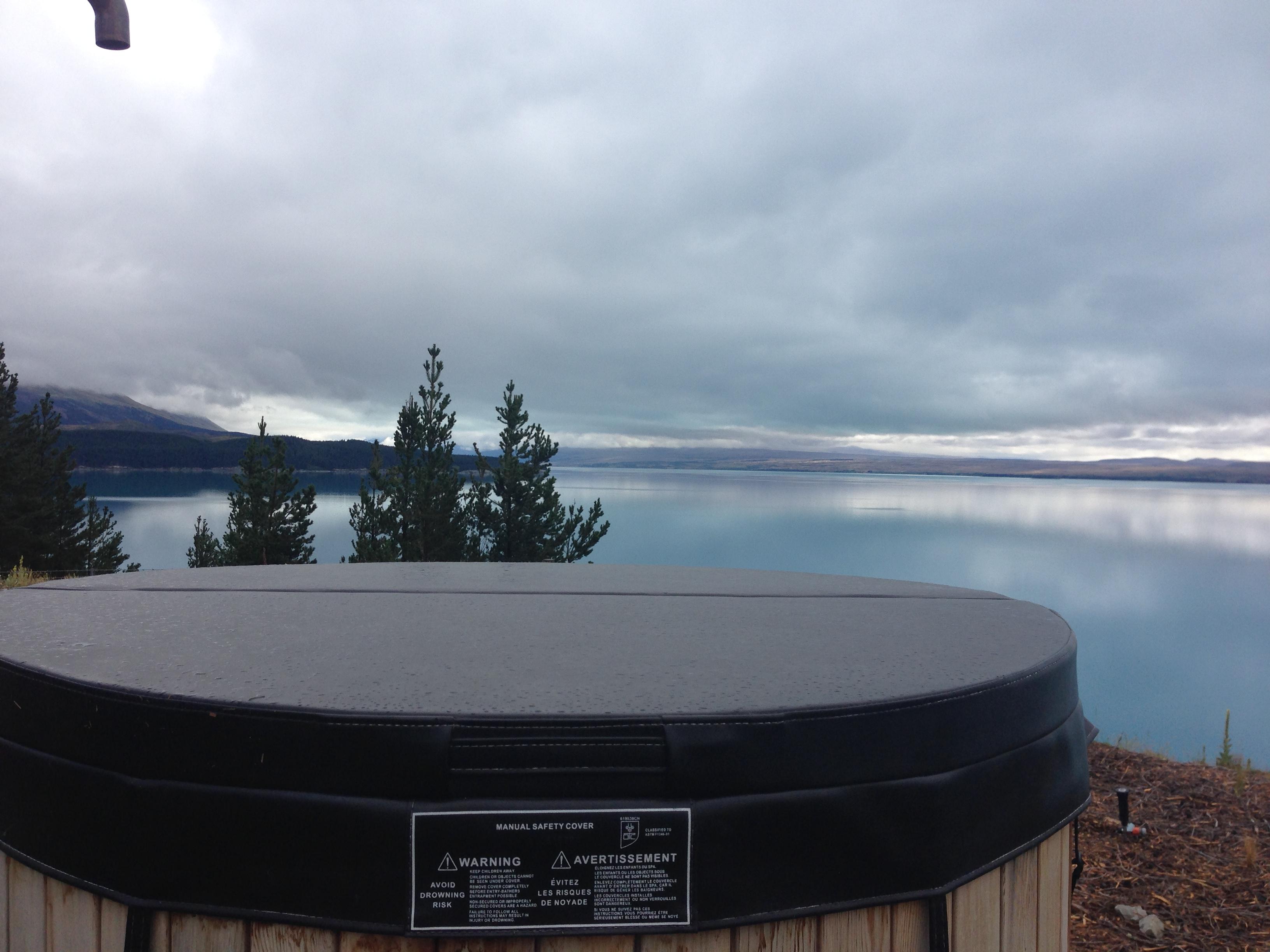 Hot tub overlooking lake