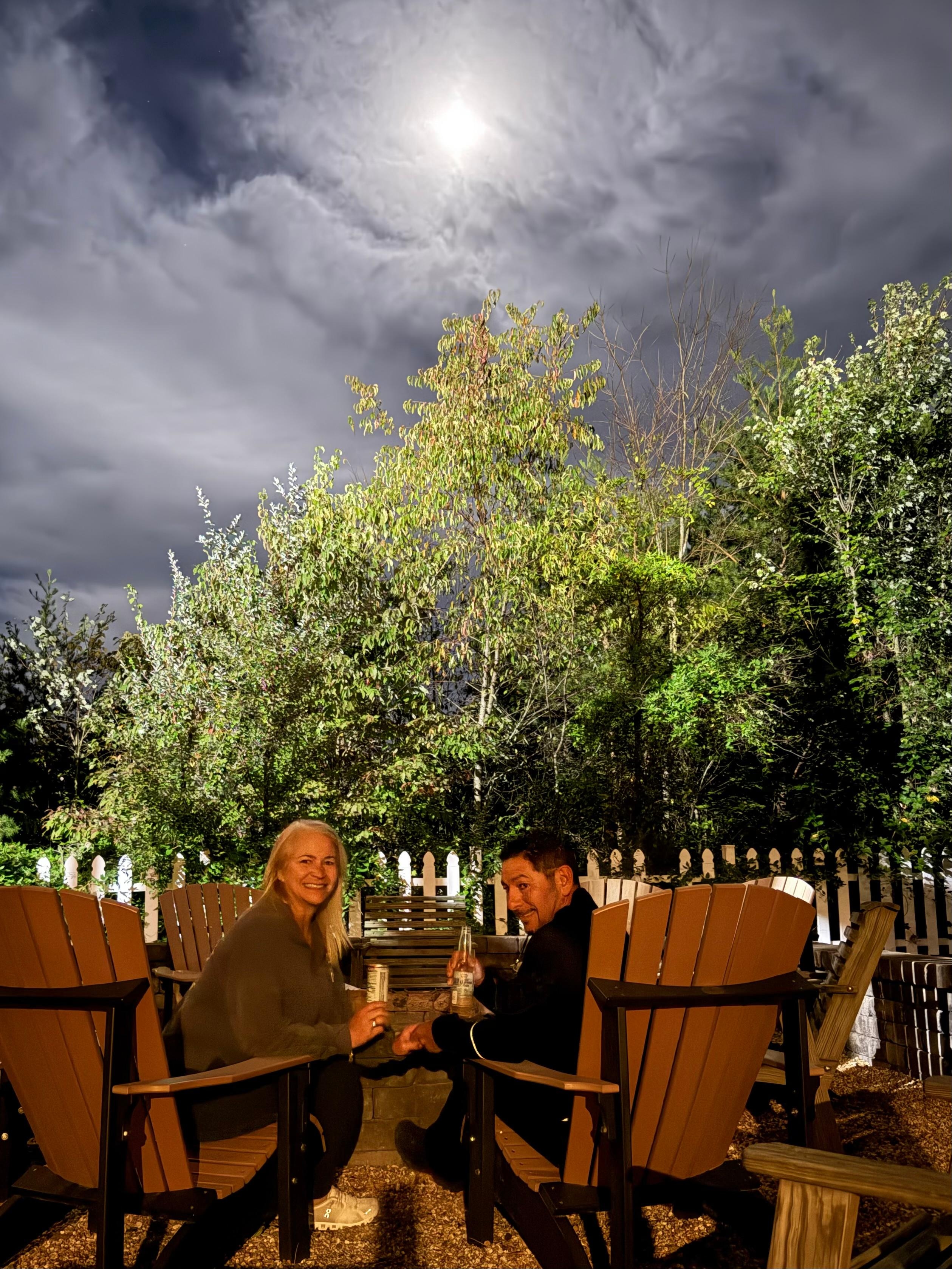 Outside at the fire pit! So relaxing and the moon was perfect!! 