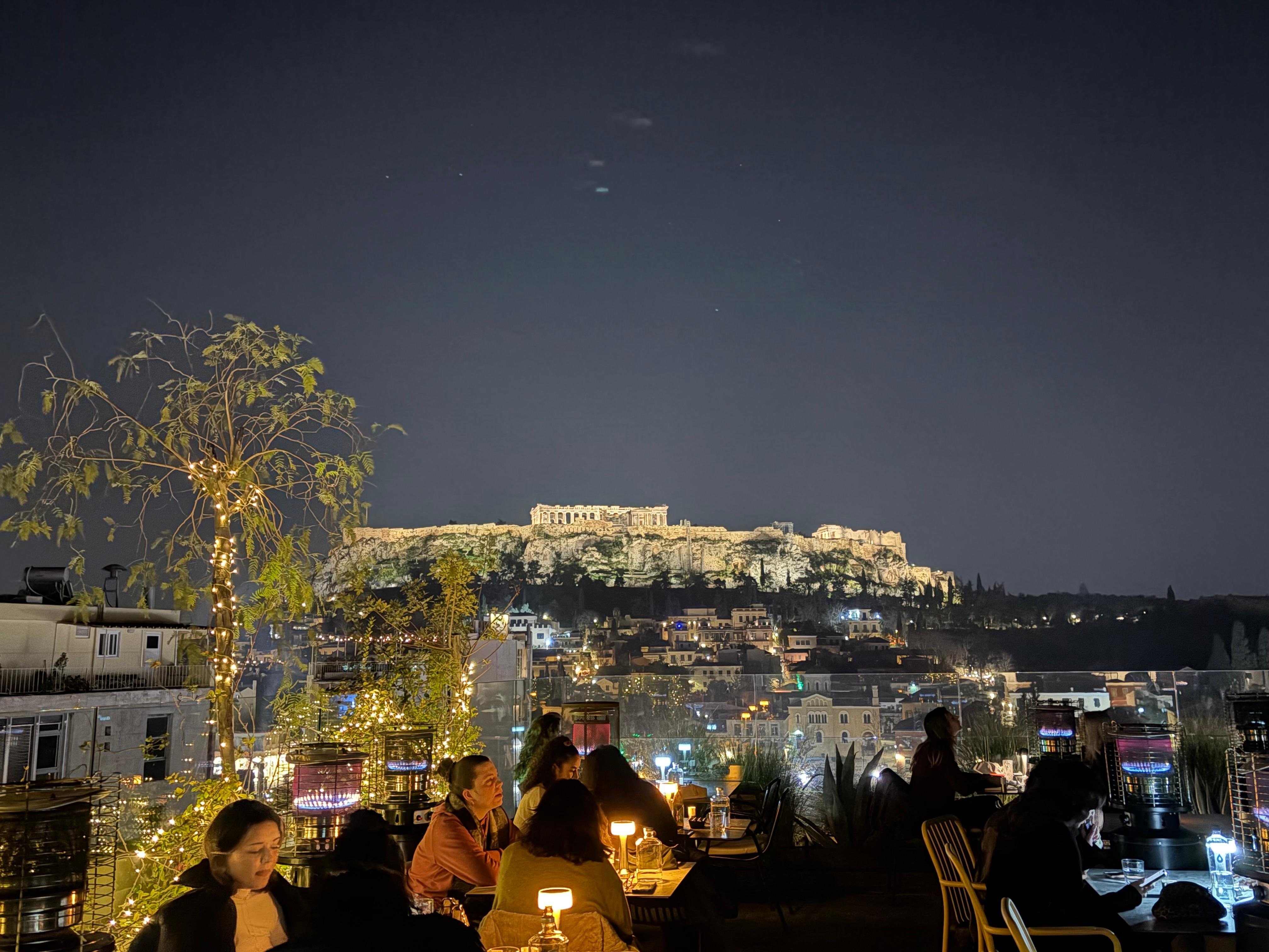 View at night from the rooftop bar 