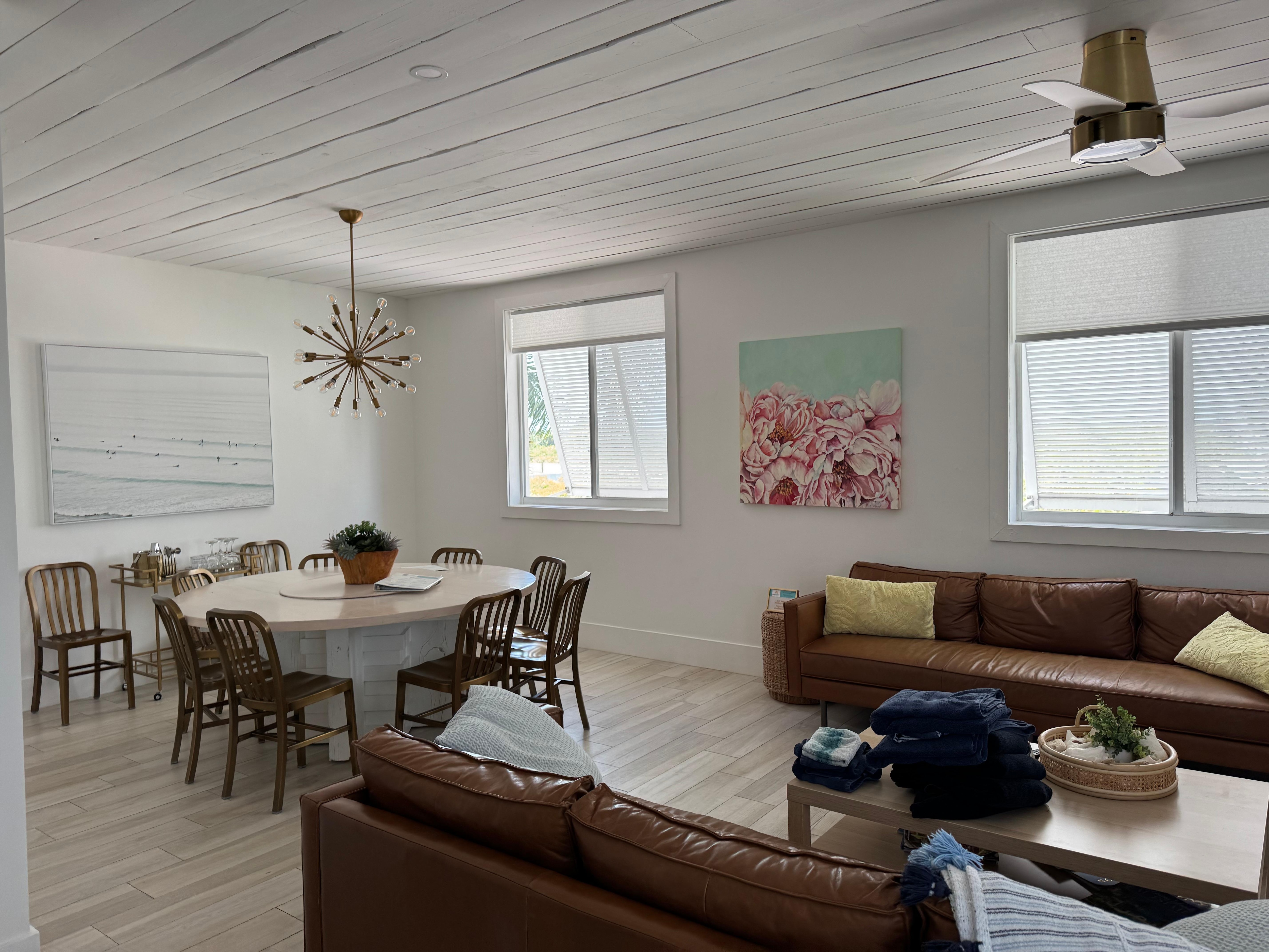 Living room the day we left - don’t mind the towels