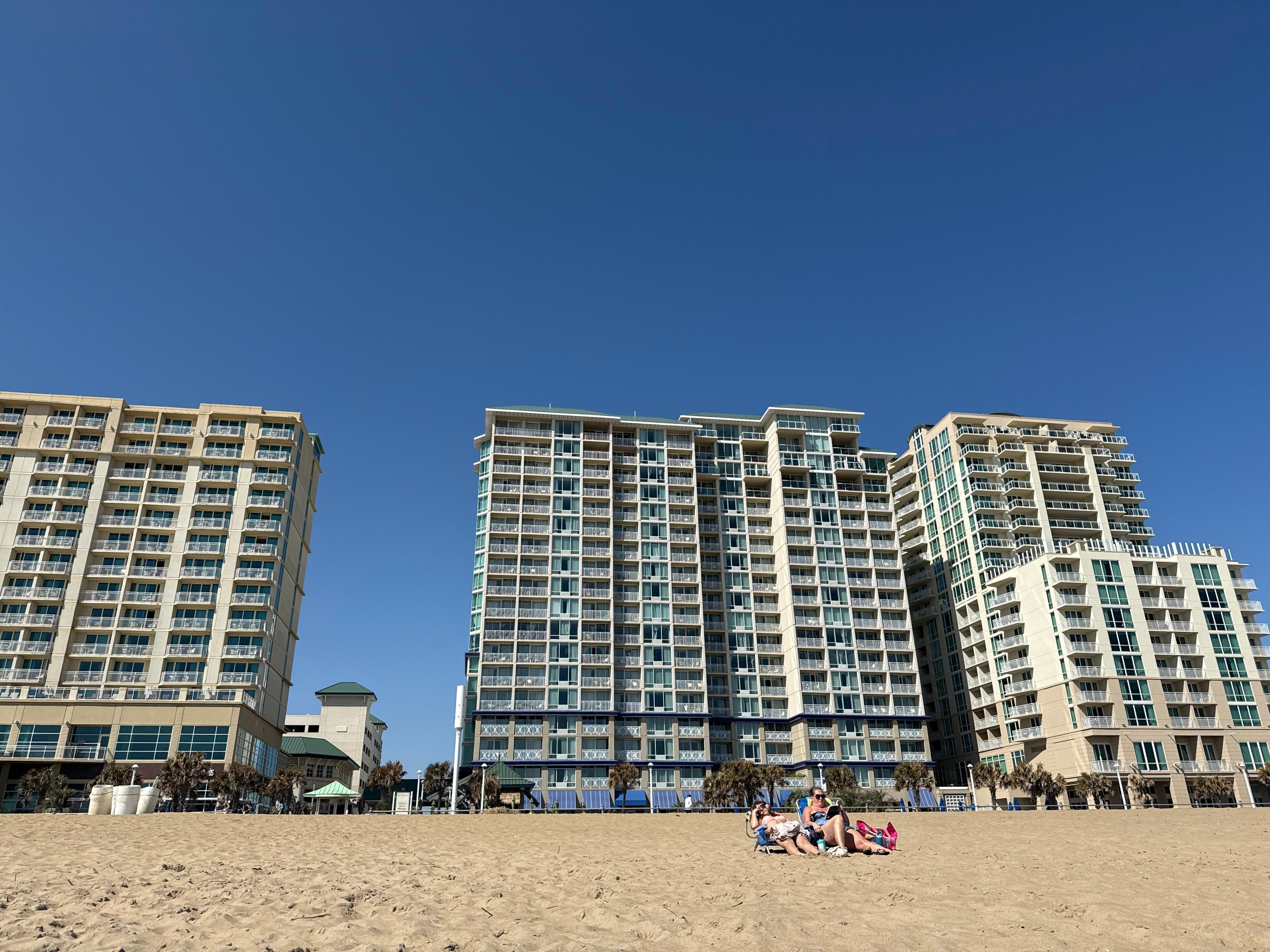 Beach view of the hotel.