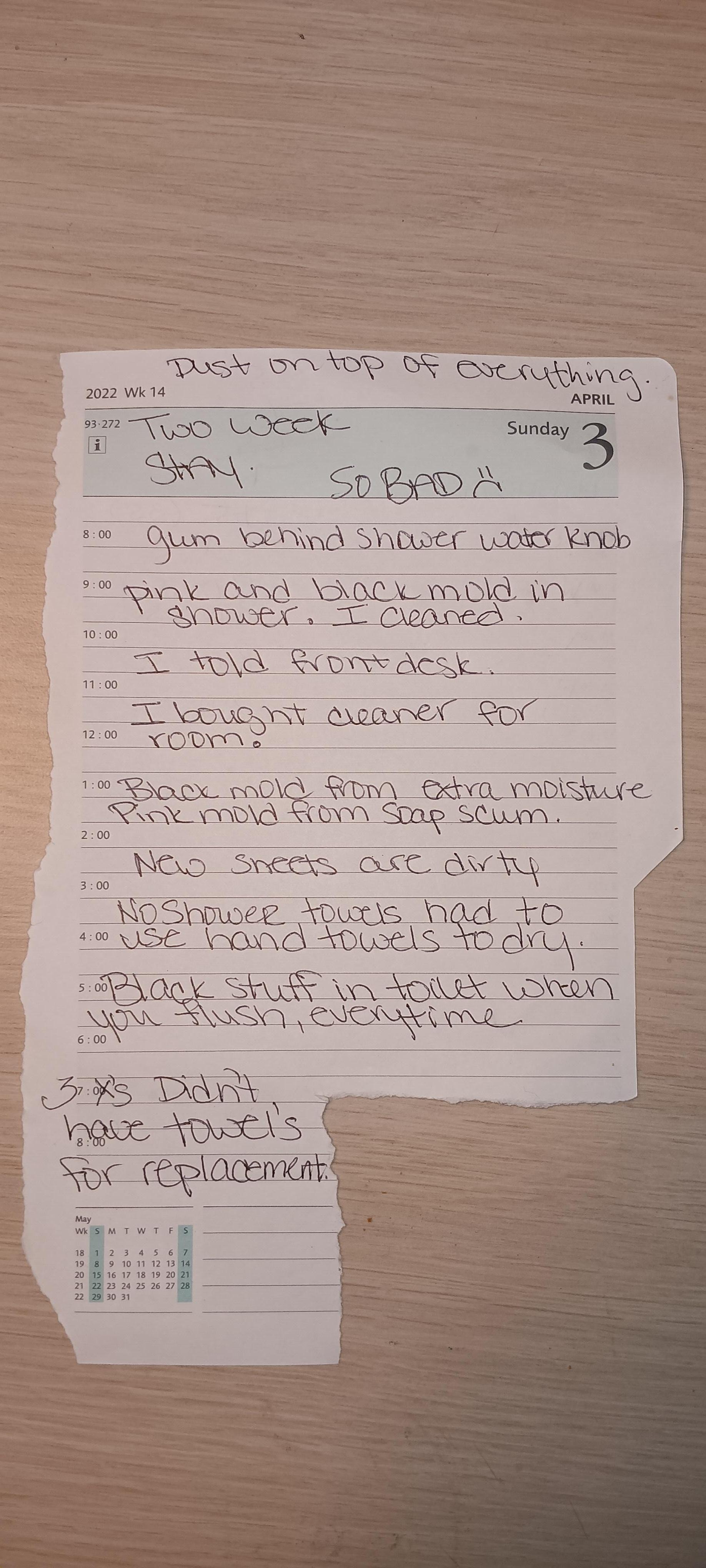 Letter I left for house keeping