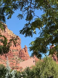 Side view from the backyard of The Chapel tucked high in the rocks