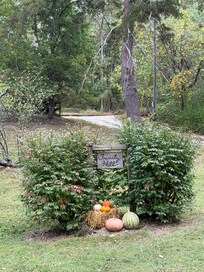At the bottom of the driveway