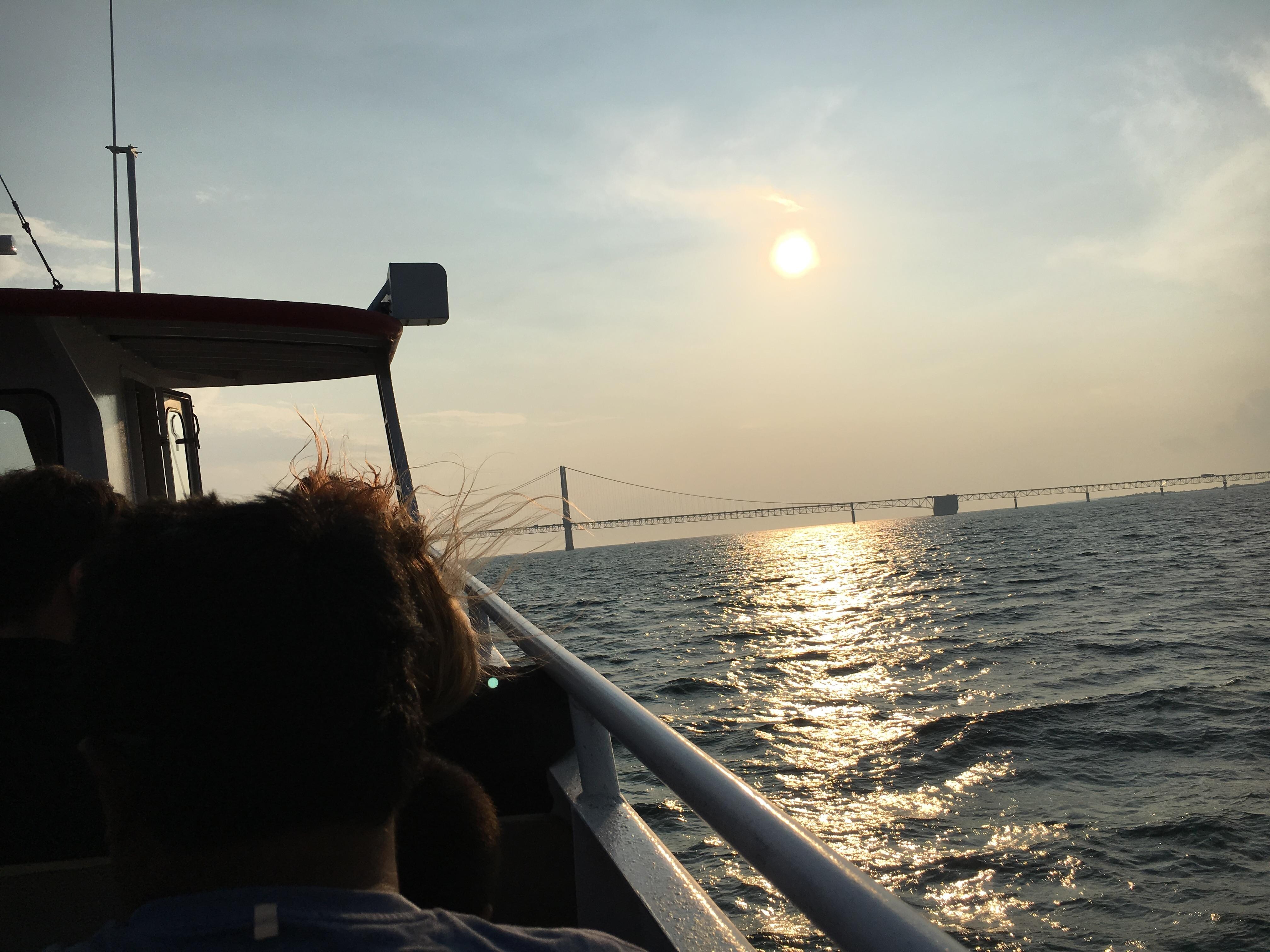 heading back on the Ferry by Mackinaw Bridge