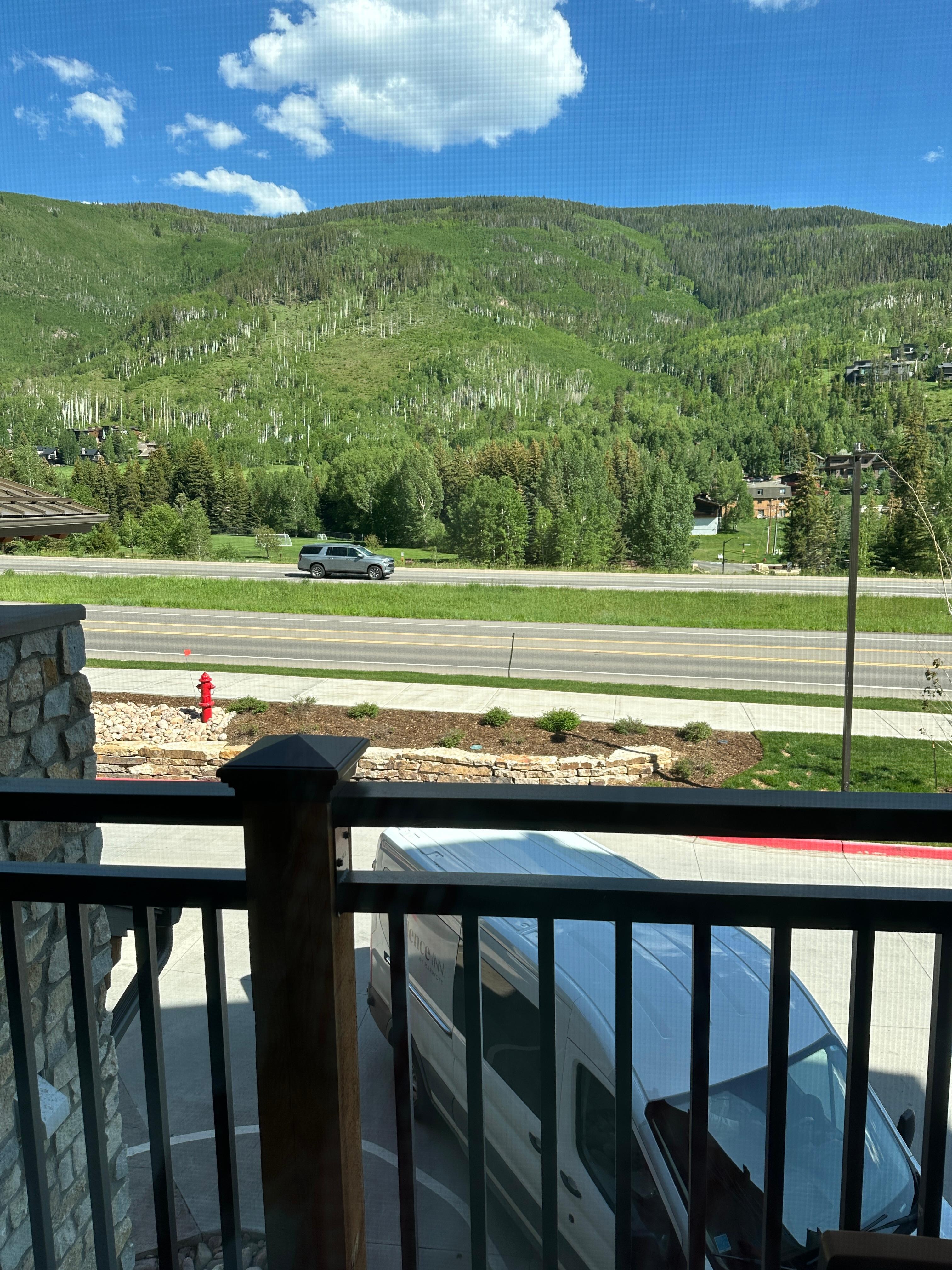 This is a balcony room. It overlooks the highway. Breathtaking mountainside but i70 noise is tremendous.