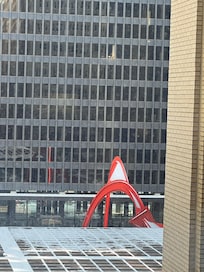 Out the window. The Flamingo.