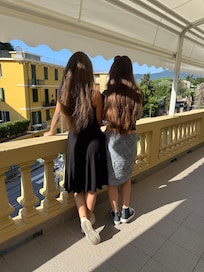 Enjoying the view with my daughter from the terrace after a wonderful breakfast