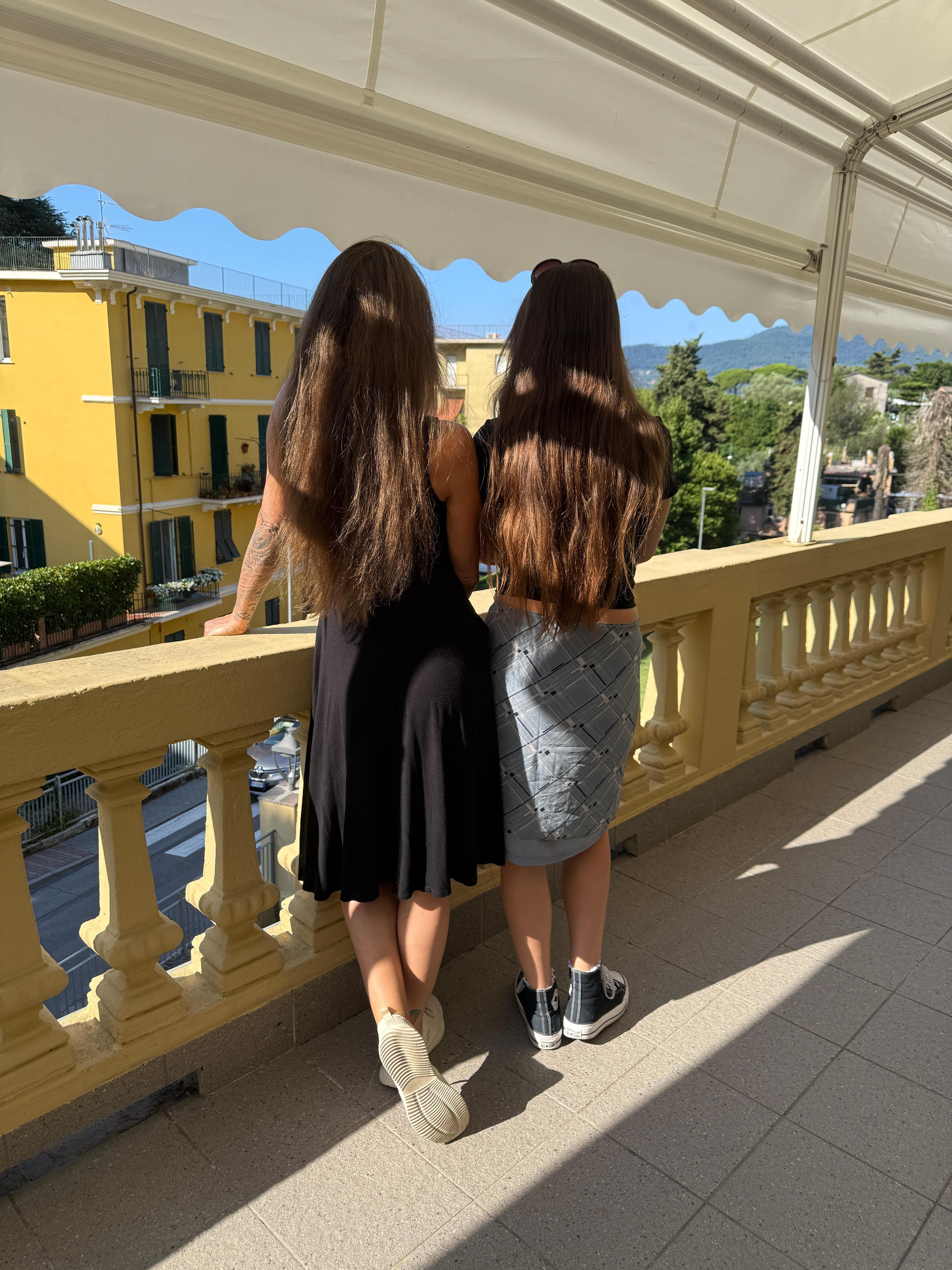 Enjoying the view with my daughter from the terrace after a wonderful breakfast