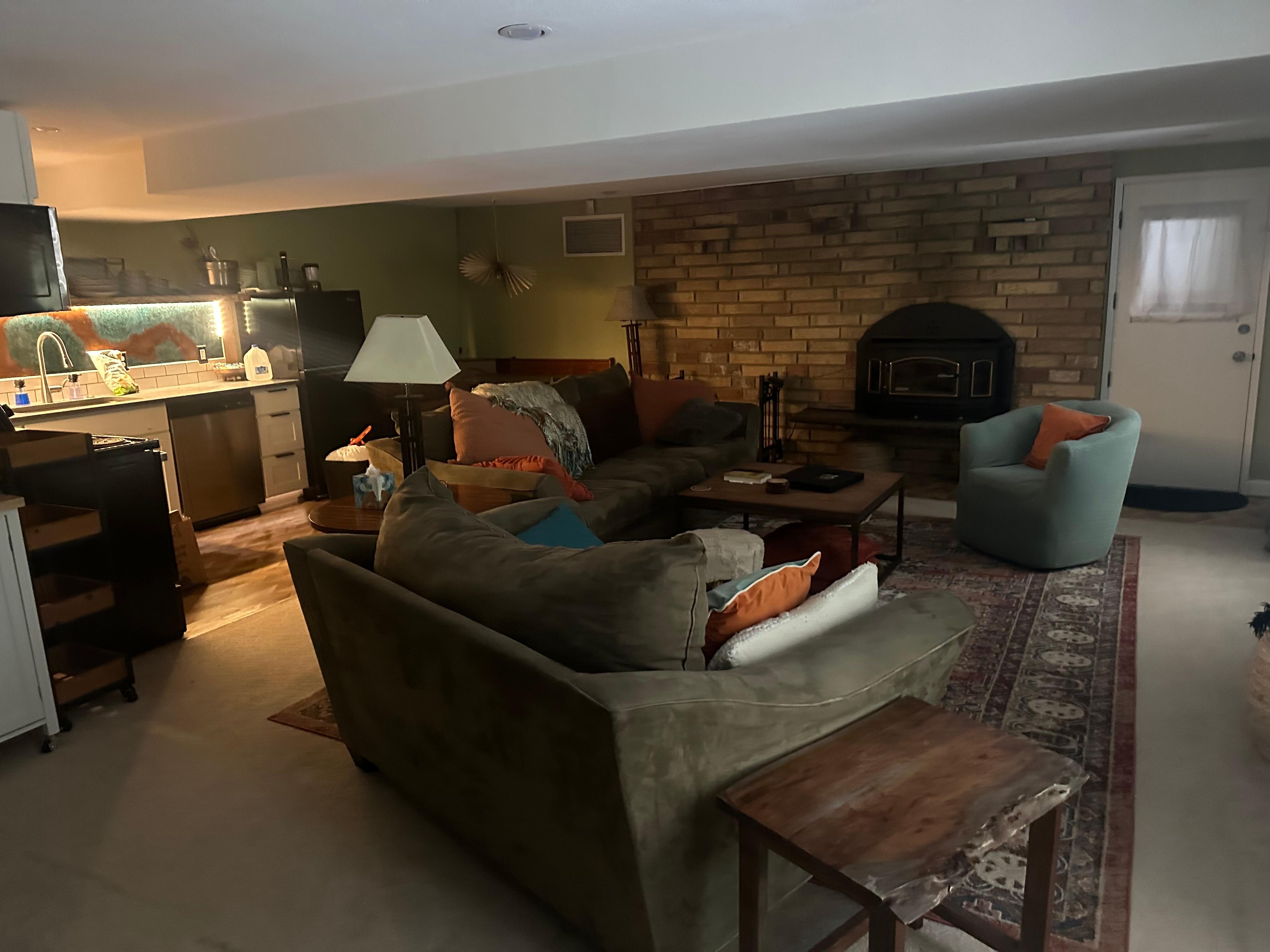 The Living Room. Nice fireplace!