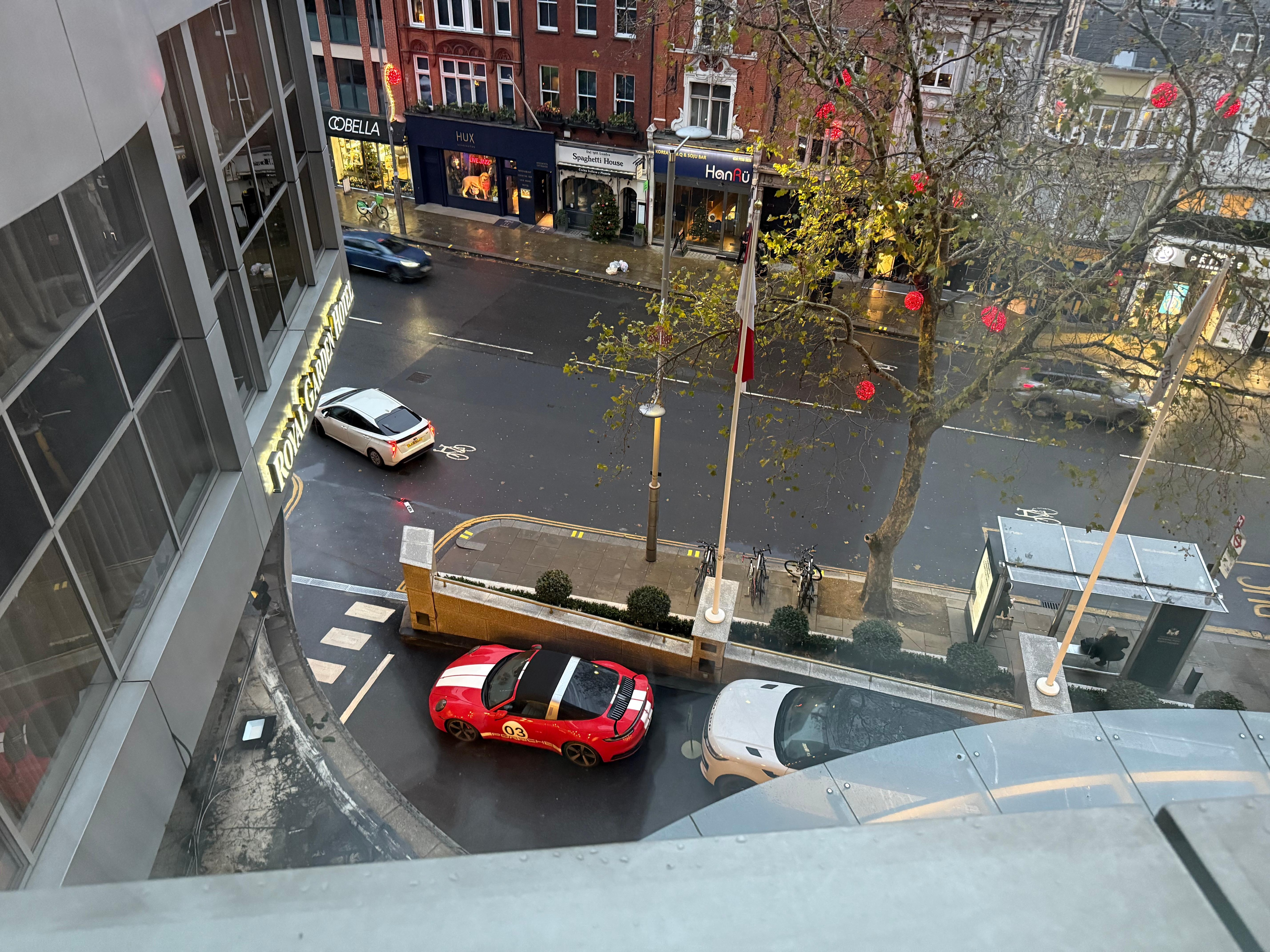 View from our room above the hotel entrance/portico. 