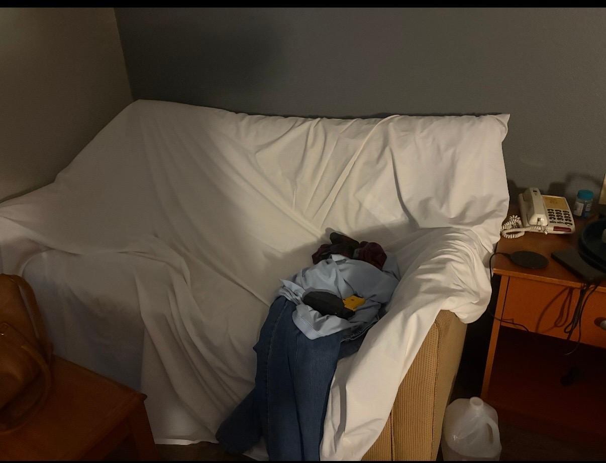 Had to ask for a sheet to cover the nasty dofs