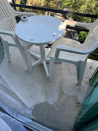 There is bird droppings on the table and on the foor