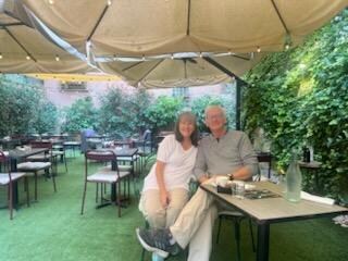 Garden area in the back where you can eat away from the busy street. 