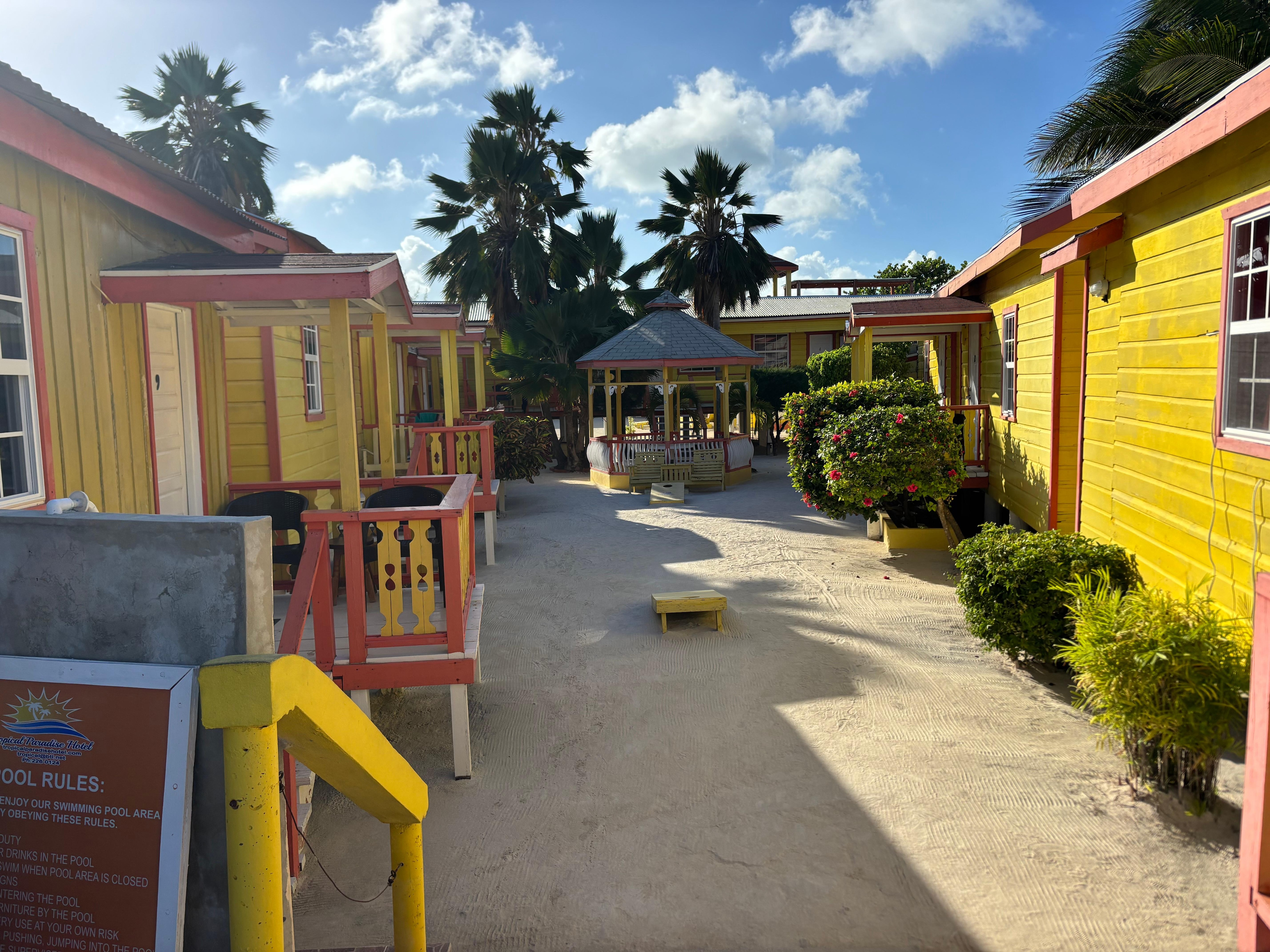 The walkway between cabins. 