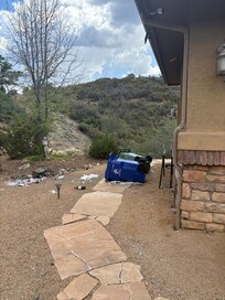 Upon check in on Friday we were greeted by full, knocked over garbage cans, We spent almost an hour cleaning up the garbage. Note: garbage pick up was the previous day yet the cans were full of wine & booze bottles upon check in