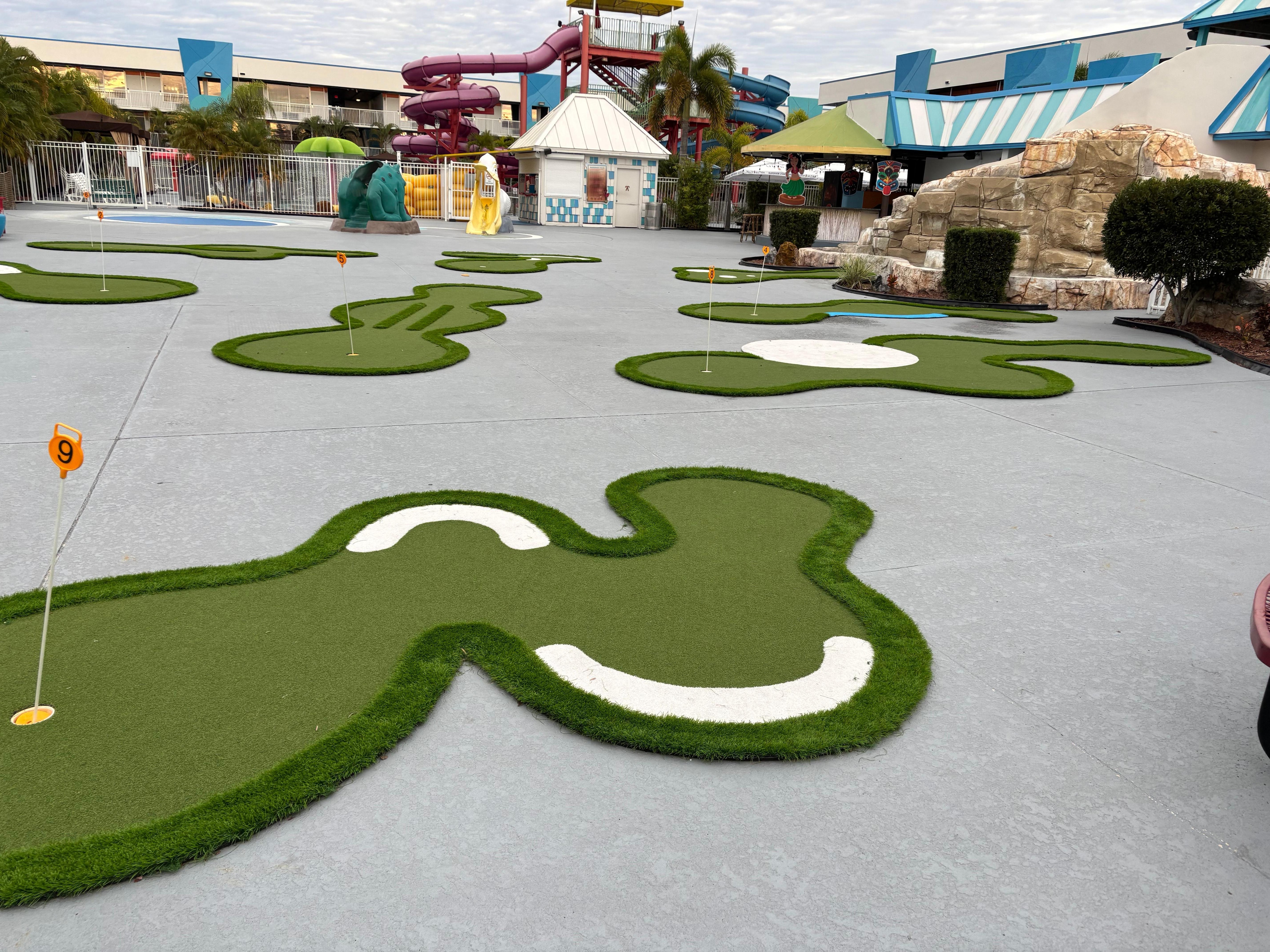 Mini golf course.  Had to turn in an ID to use it. 