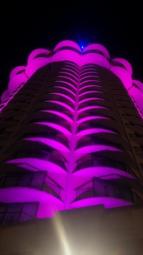 Radisson Hotel lit up at nightfall it was beautiful