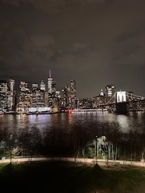 Views from the corner suite at night.