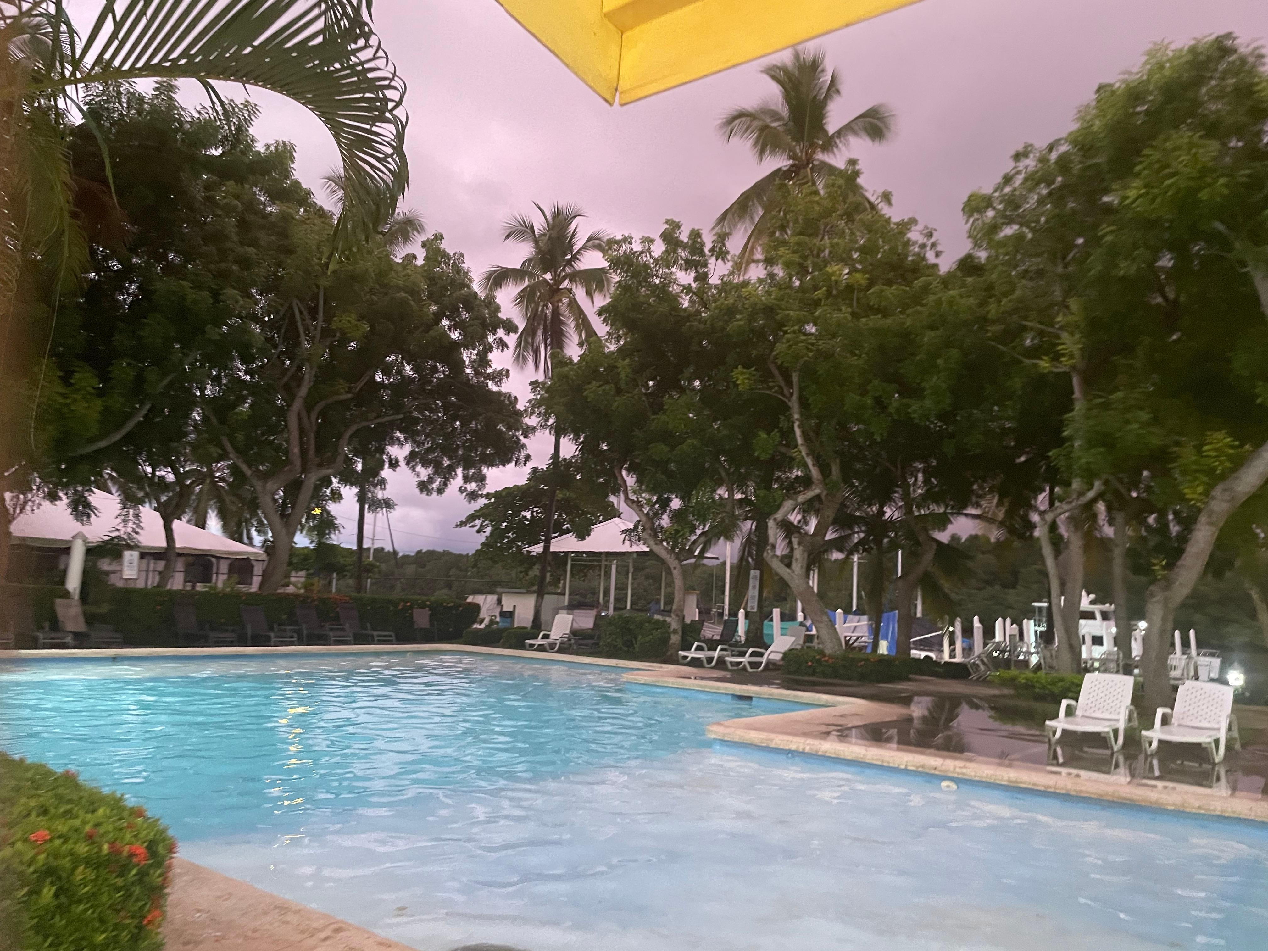 Pool time beautiful evening light from the bar stools