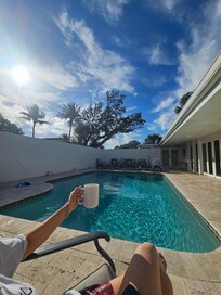 Coffee poolside every morning