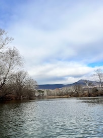 View from the kayak, parallel to the cabin.