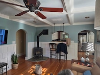 Livingroom into kitchen. Hall on left to bed and baths.