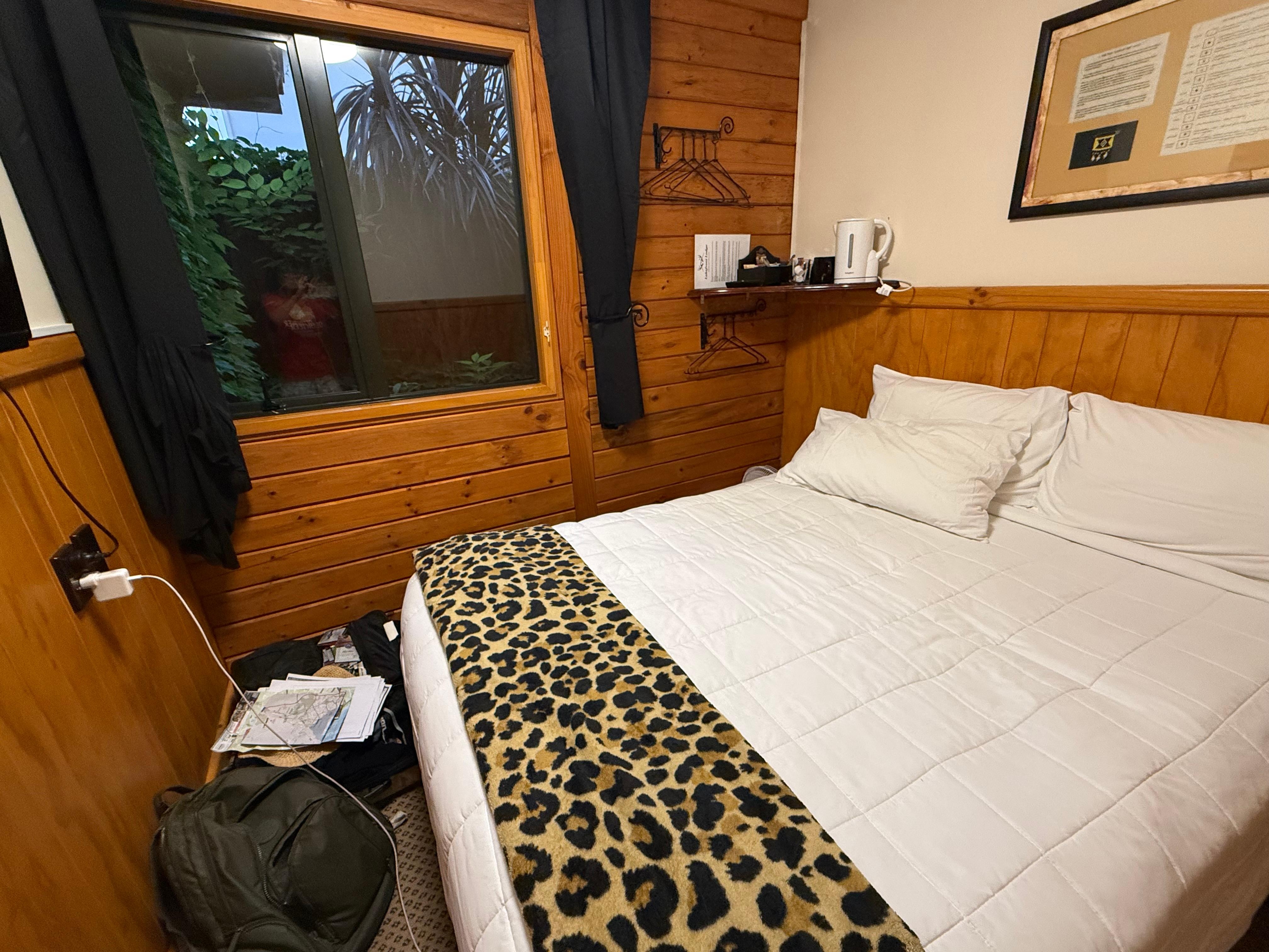 Shocking. Where they have clothes hangers is above the coffee and tea? Better to make this a single room, charge less and give the guests a fridge. Clearly, they do not care for their guests. 