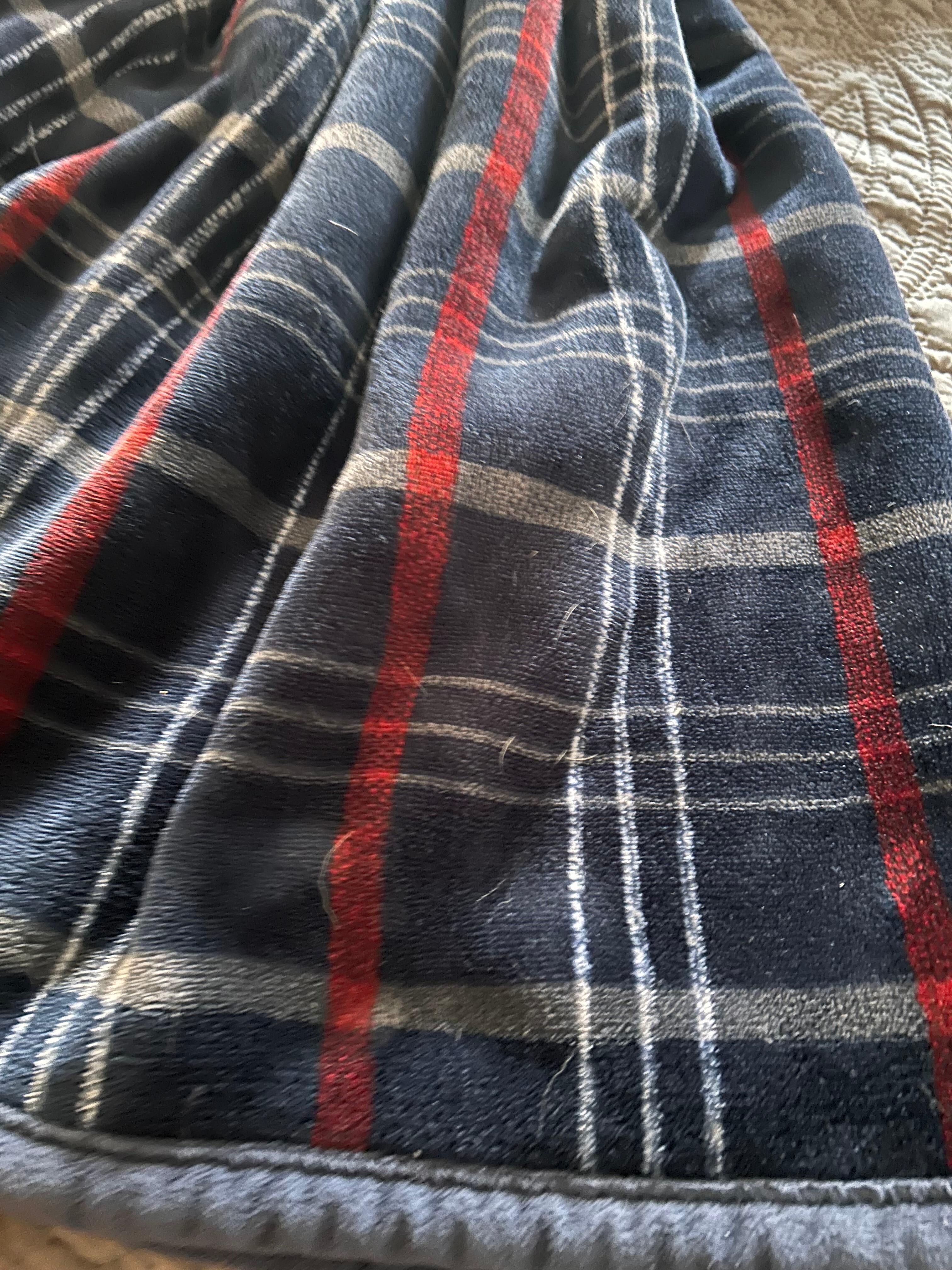 Dog hair all over the blanket, carpeting and pillows