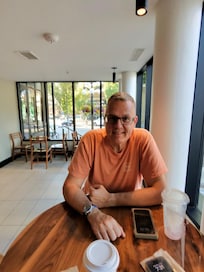 Catching up with a friend in the lobby Starbucks!