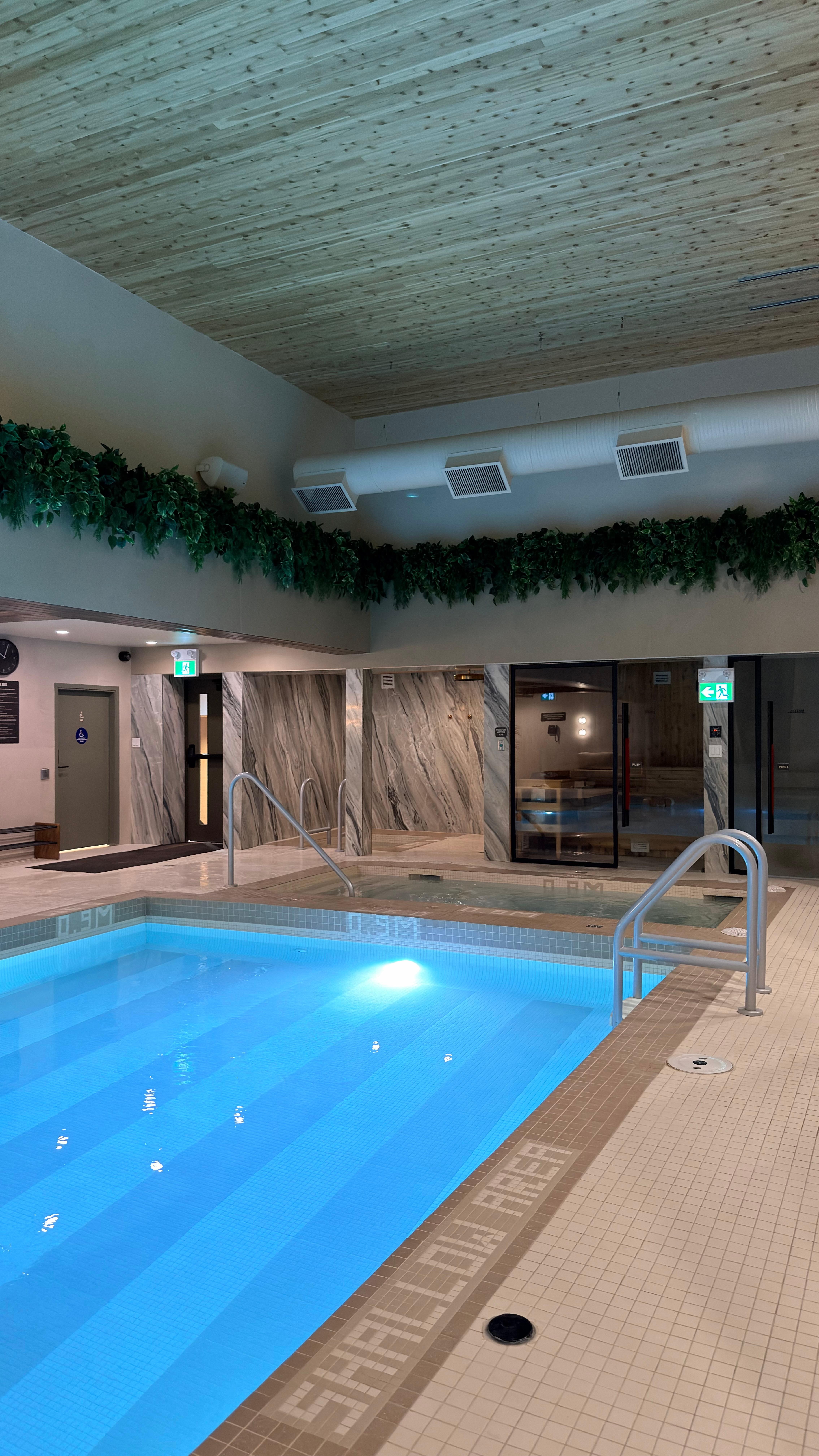 Pool, hot tub, cold plunge, sauna, steam room