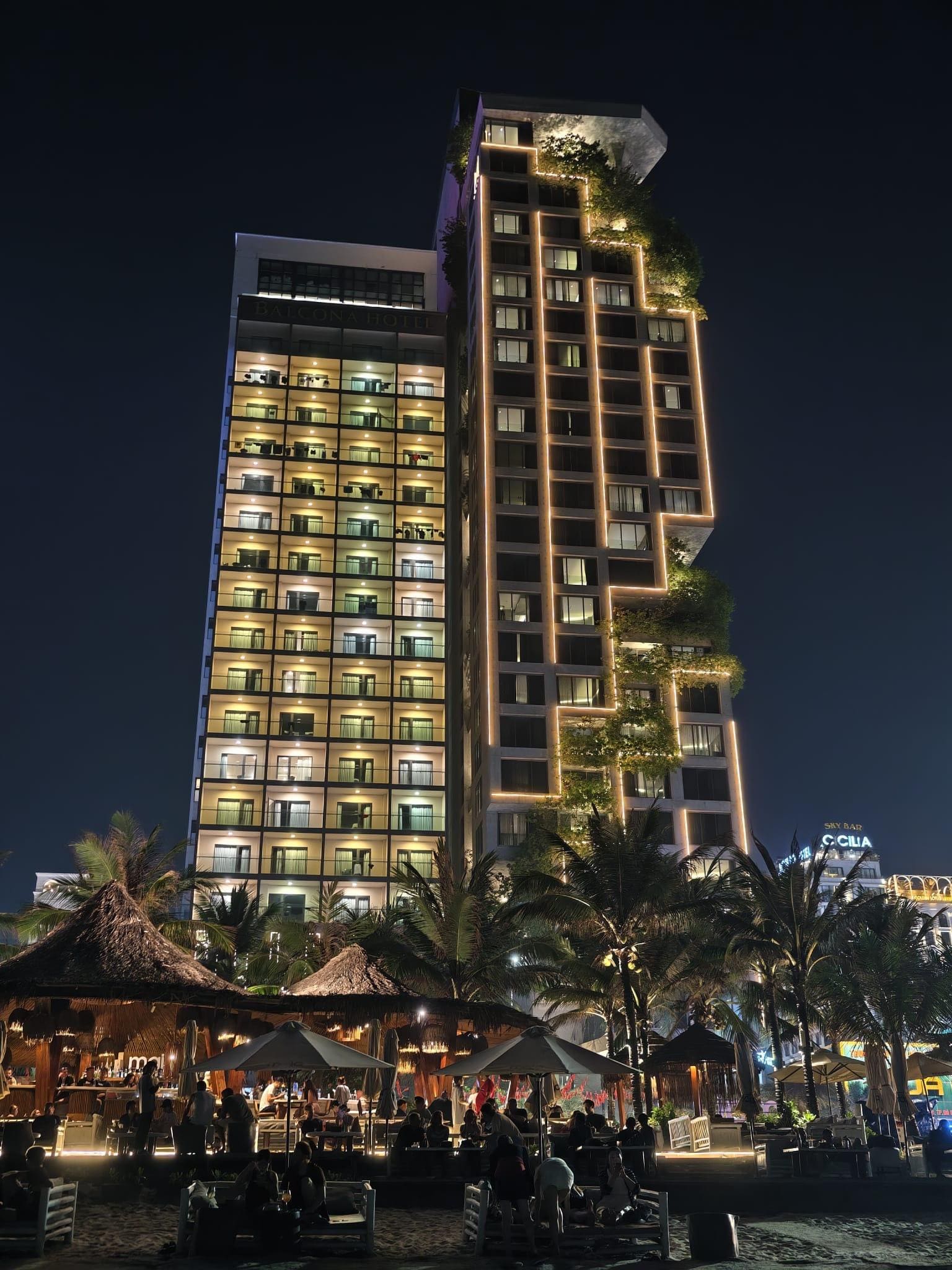 Outside view of hotel at night