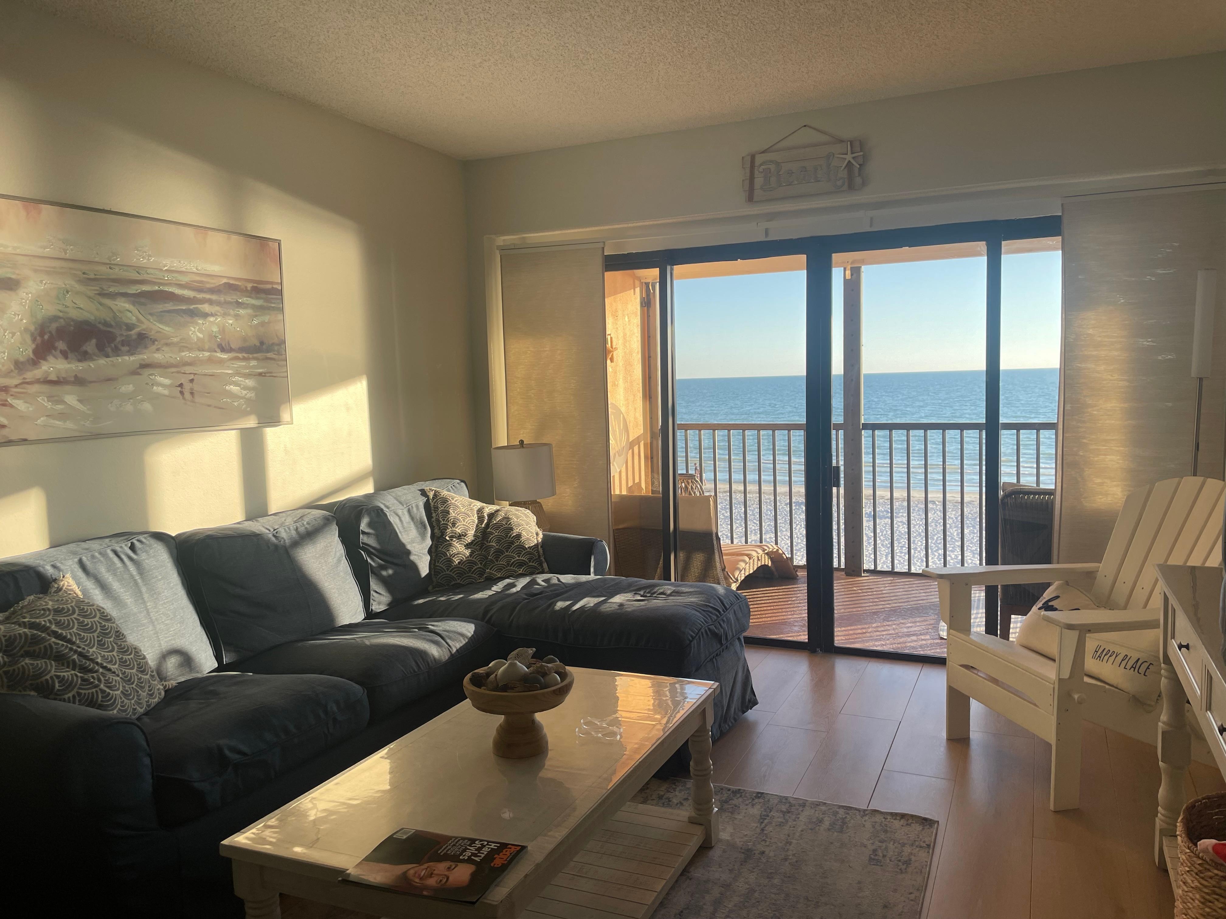 Comfortable living room with large flat screen TV