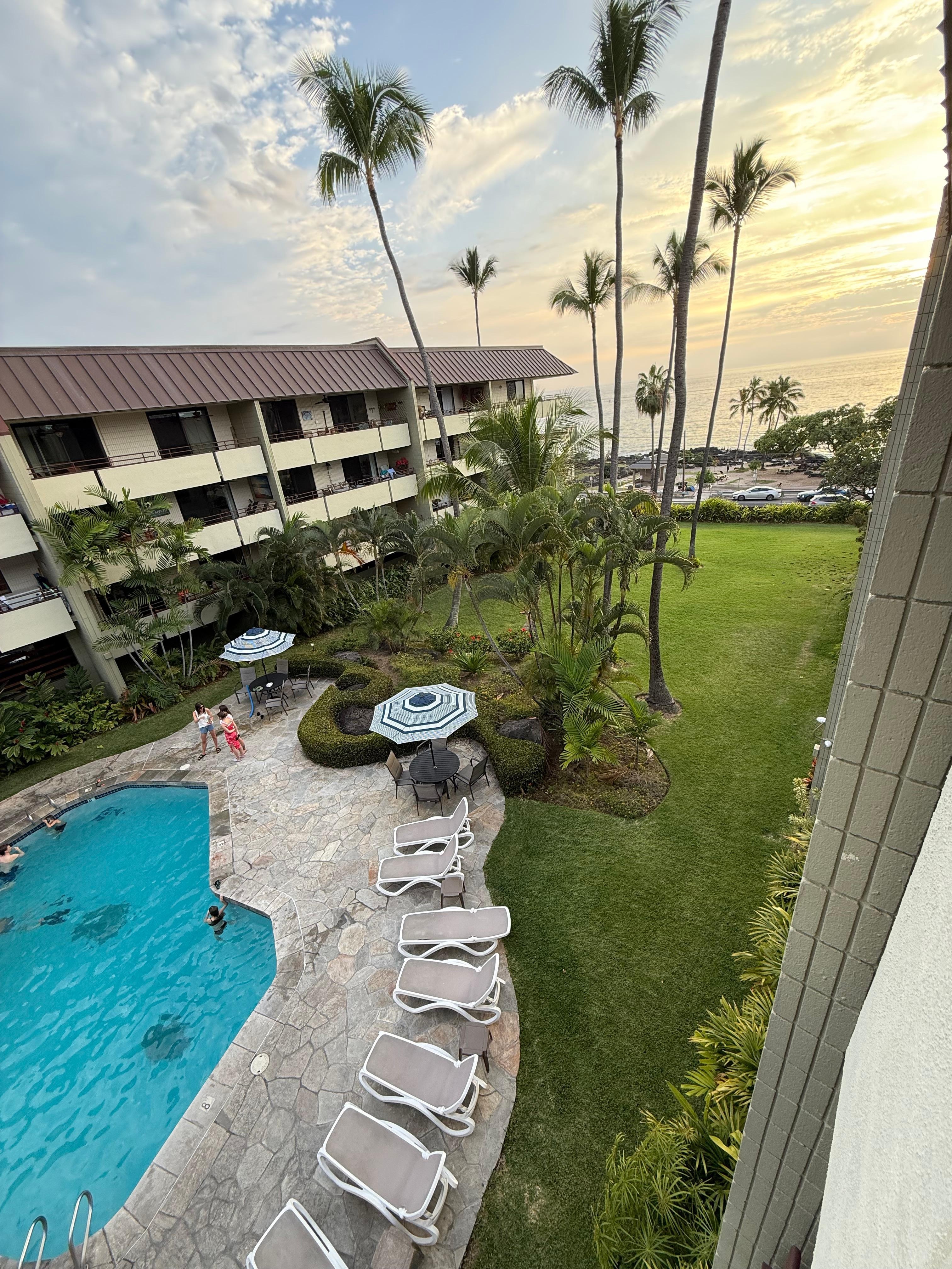 View of the pool from the balcony