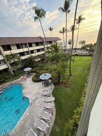 View of the pool from the balcony